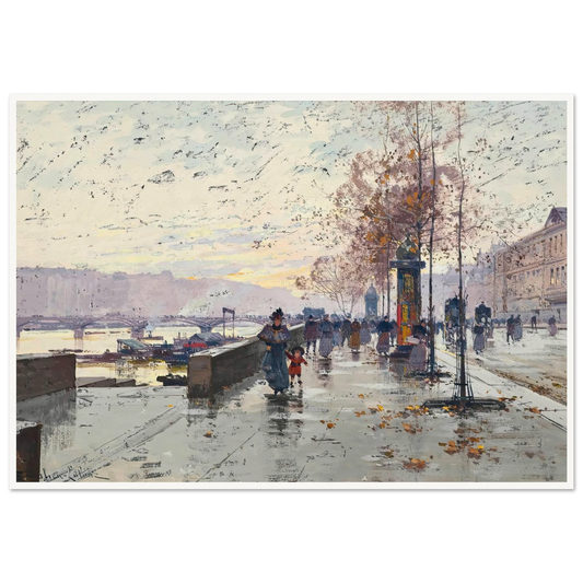 Figures at the Quai de Louvre, Paris Art Print | Eugene Galien Laloue-Quipham Collections