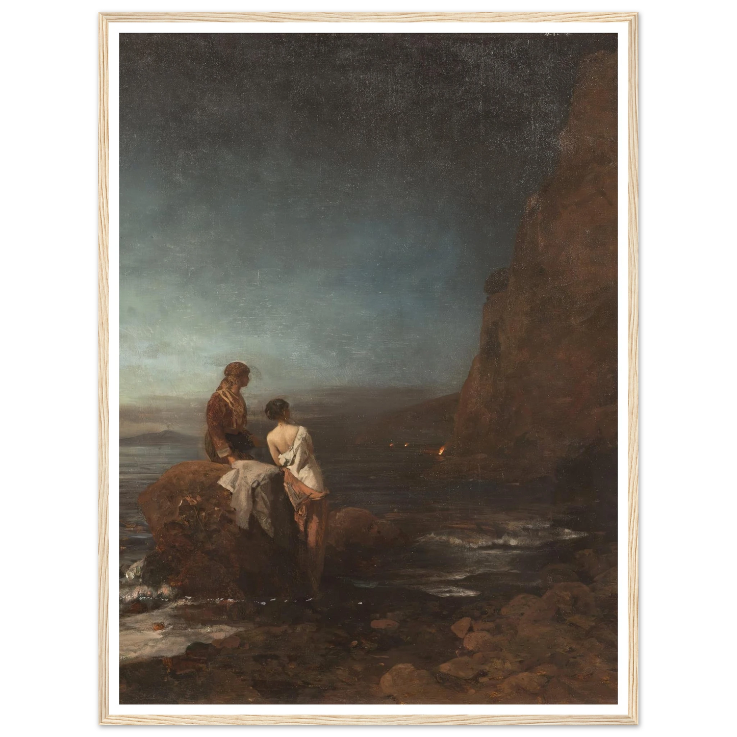 Night by the beach of Naples (1880) Art Print | Oswald Achenbach-Quipham Collections