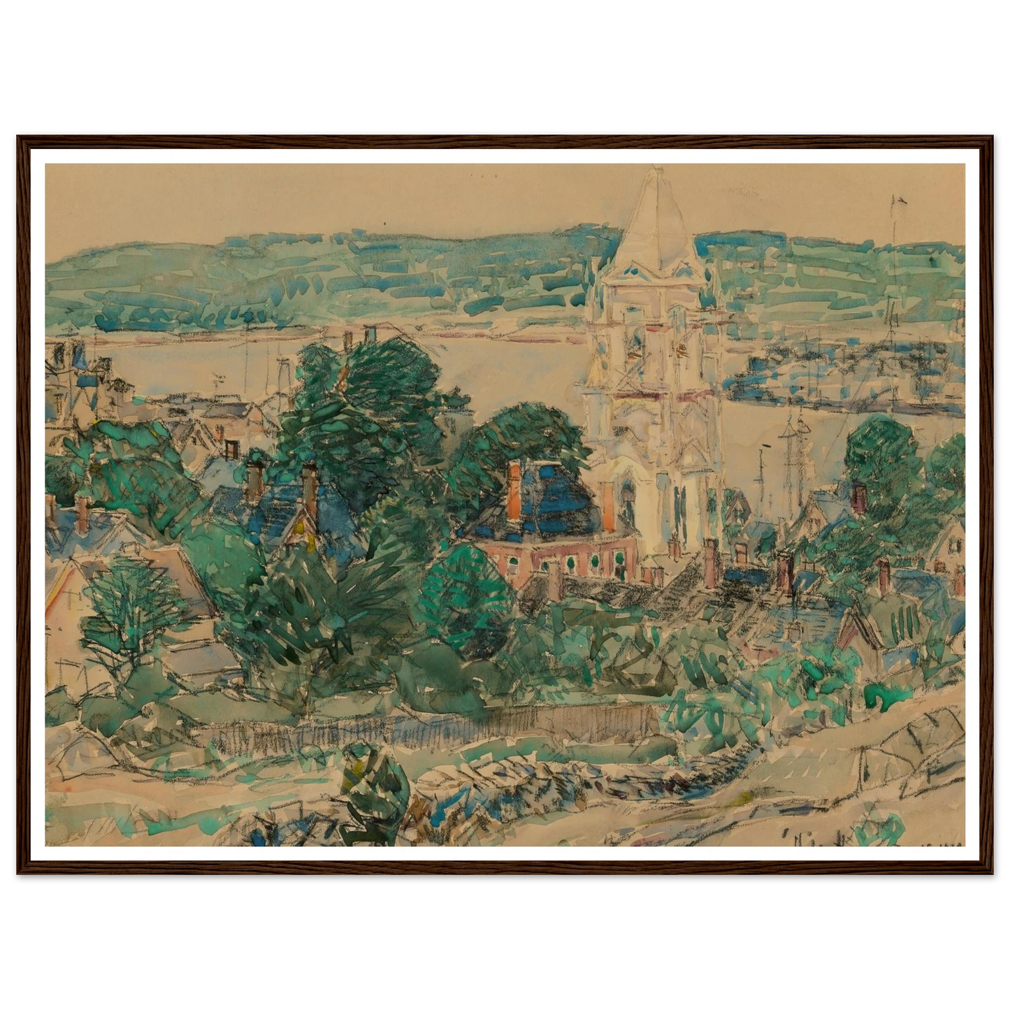 Shingling the First Baptist Church, Gloucester study (1919) Art Print | Childe Hassam-Quipham Collections