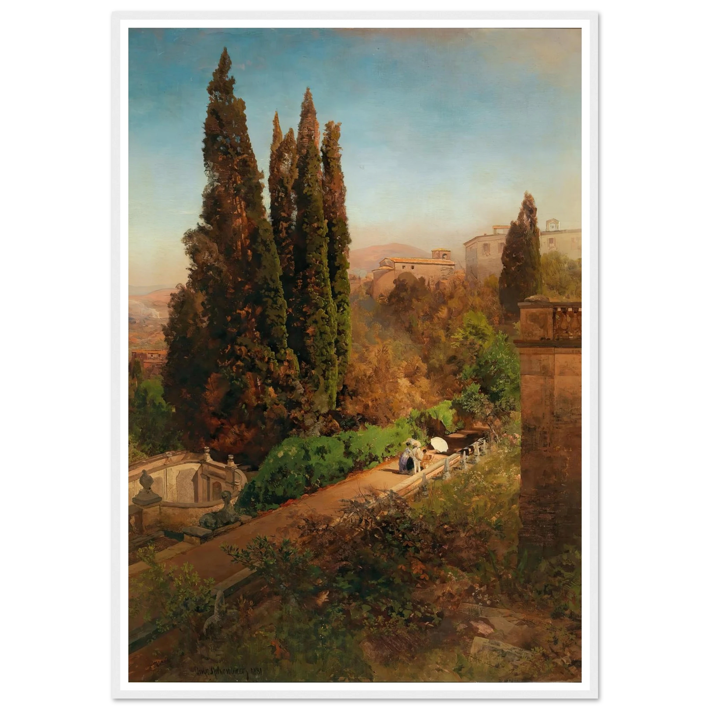 A view of the garden of Villa d’Este in Tivoli, near Rome Art Print | Oswald Achenbach-Quipham Collections