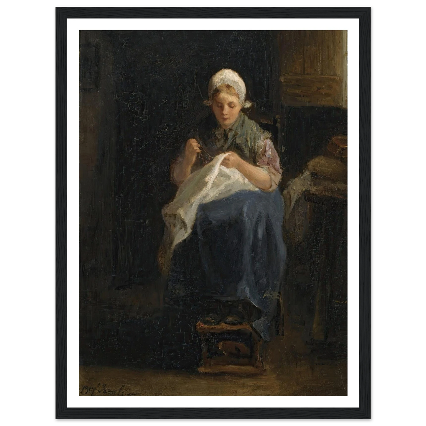 A peasant girl sewing Art Print | Jozef Israels-Quipham Collections