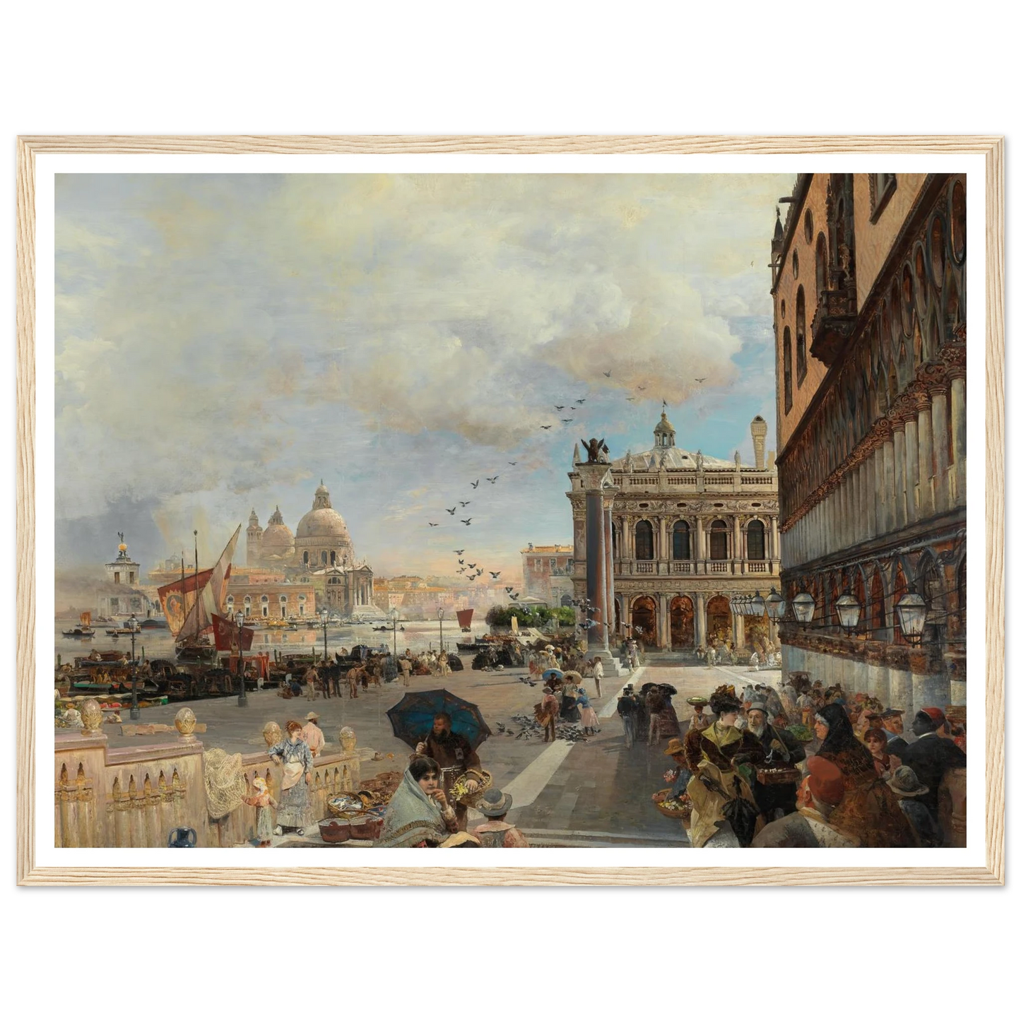 Venice, A View Of The Piazzetta, With The Biblioteca Marciana, Santa Maria Della Salute And The Dogana Art Print | Oswald Achenbach-Quipham Collections
