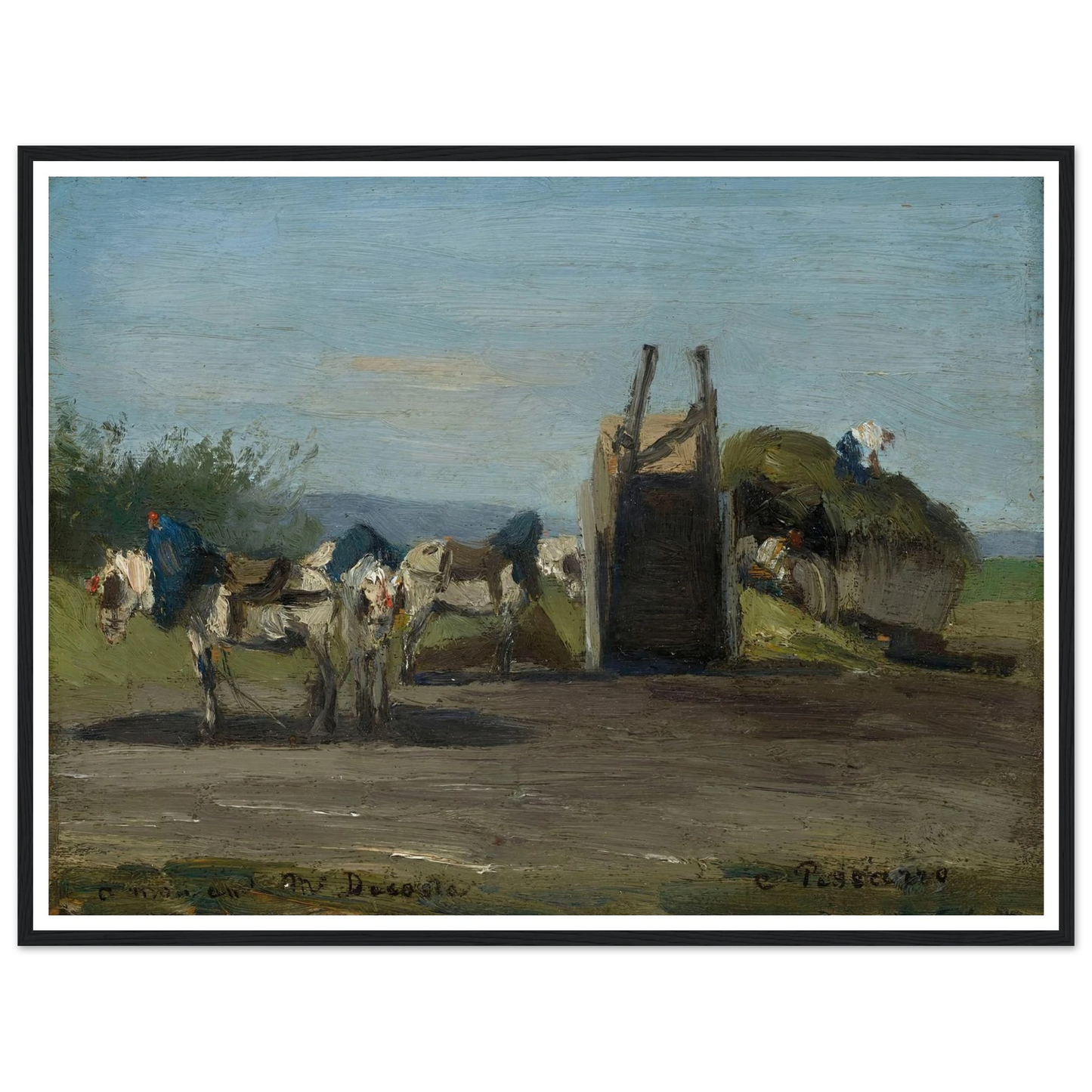 Chevaux blancs et charrettes (1862) Art Print | Camille Pissarro-Quipham Collections