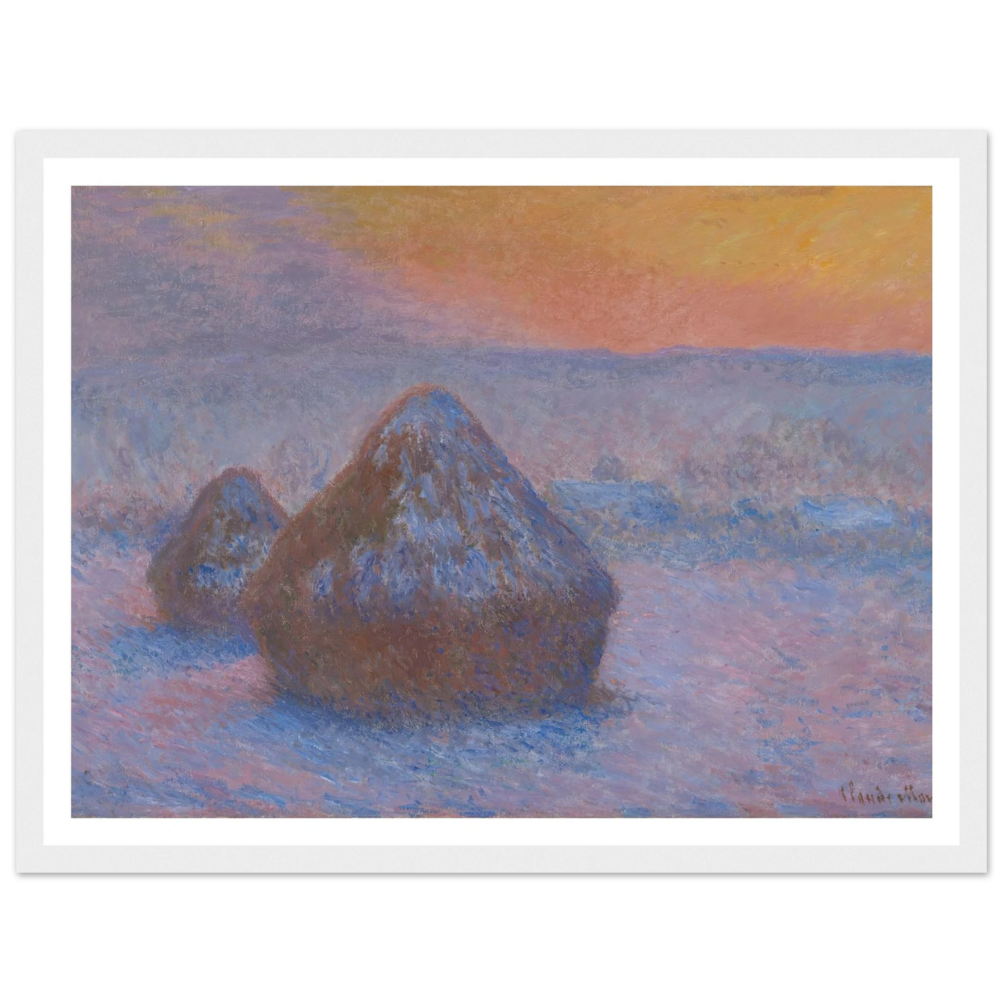 Stacks of Wheat (Sunset, Snow Effect) (1890-91) Art Print | Claude Monet-Quipham Collections