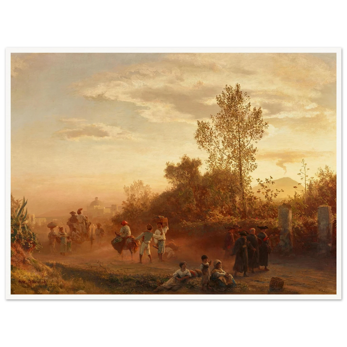 Landstraße bei Neapel mit Vesuv im Hintergrund Art Print | Oswald Achenbach-Quipham Collections