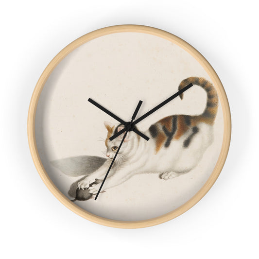 Katze, eine Maus ergreifend Wall Clock | Gottfried Mind-Quipham Collections