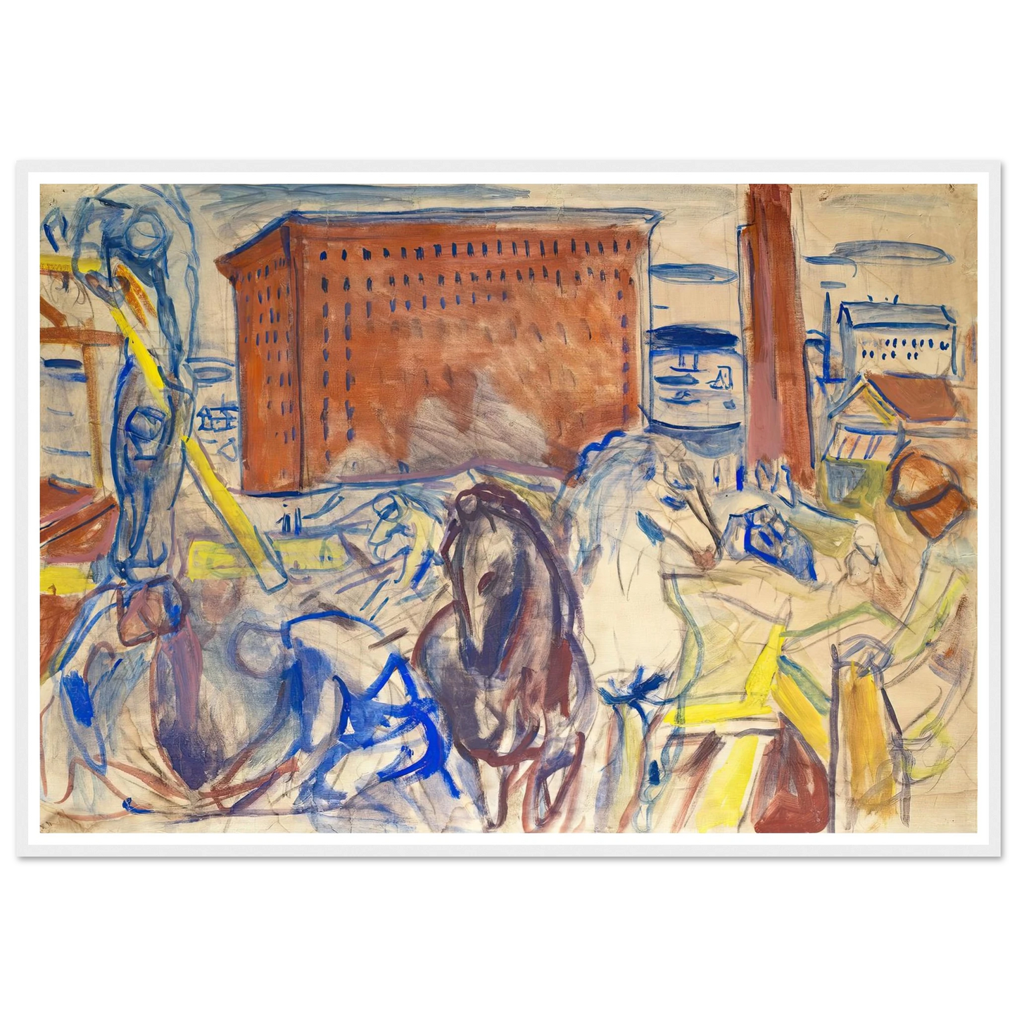 Horse Team on a Building Site (1928–1929) Art Print | Edvard Munch-Quipham Collections