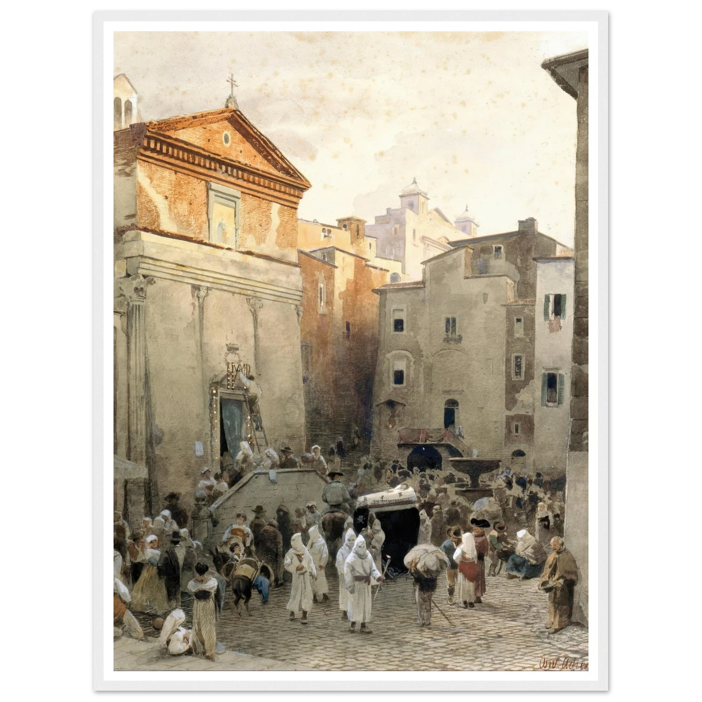 Funeral in Palestrina (circa 1857) Art Print | Oswald Achenbach-Quipham Collections