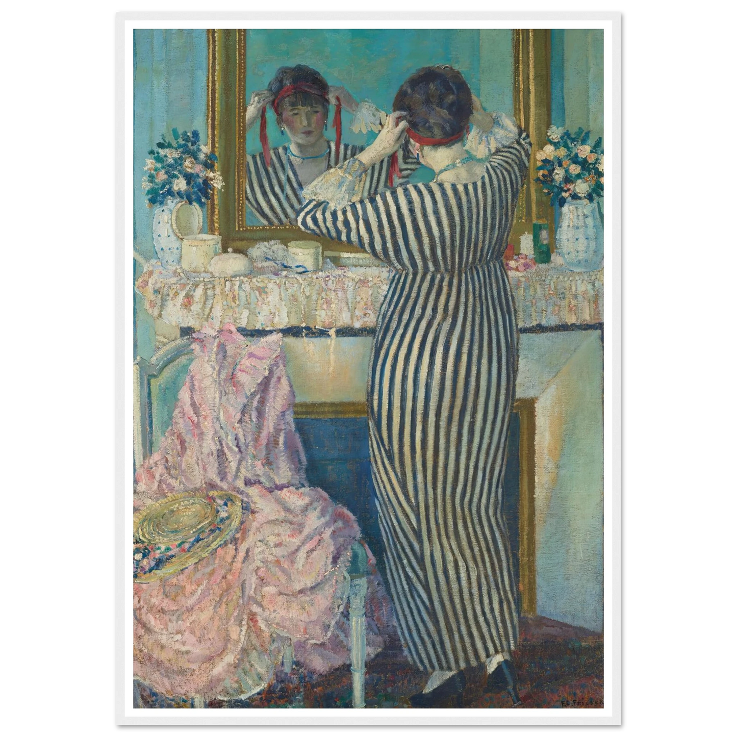 Girl Dressing Her Hair (Girl Arranging Her Headdress) (1912) Art Print | Frederick Carl Frieseke-Quipham Collections