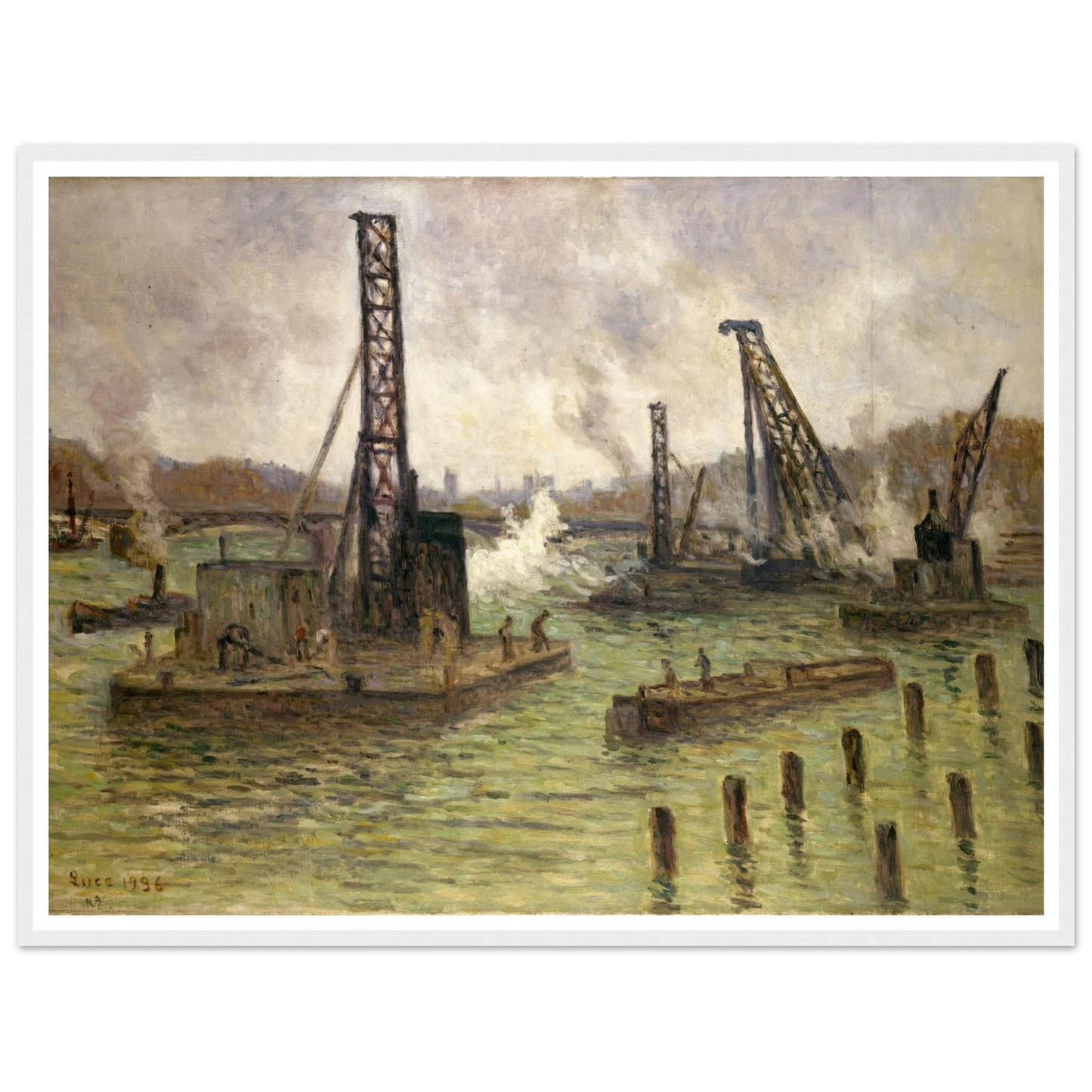 Travaux sur la Seine, au pont des Saints-Pères (1936) Art Print | Maximilien Luce-Quipham Collections