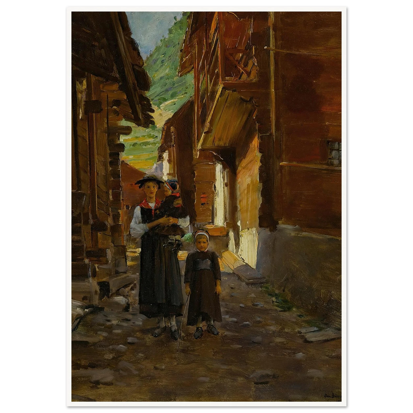 Jeune Femme Et Enfants Dans Un Paysage De Montagne Art Print | Jean Beraud-Quipham Collections