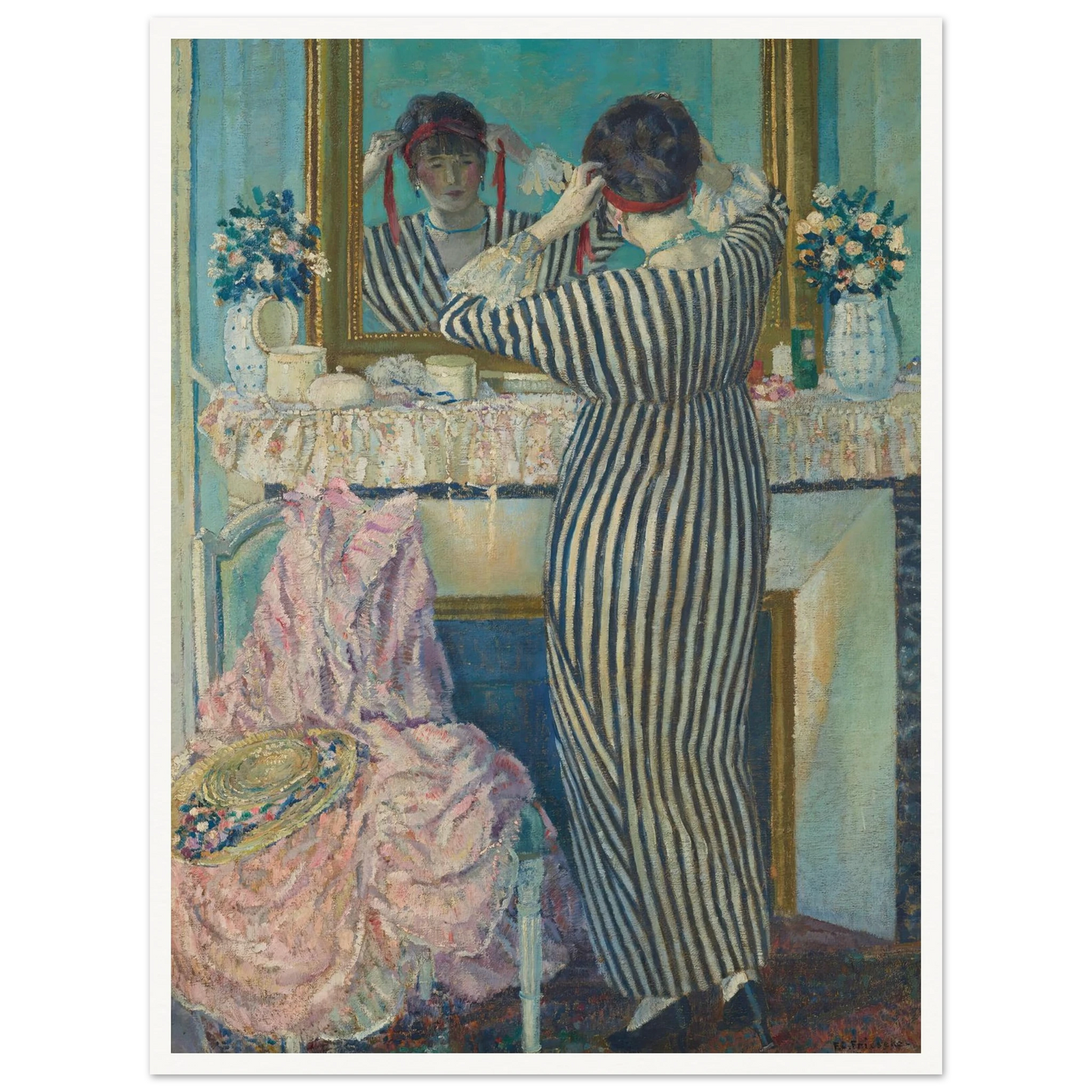 Girl Dressing Her Hair (Girl Arranging Her Headdress) (1912) Art Print | Frederick Carl Frieseke-Quipham Collections