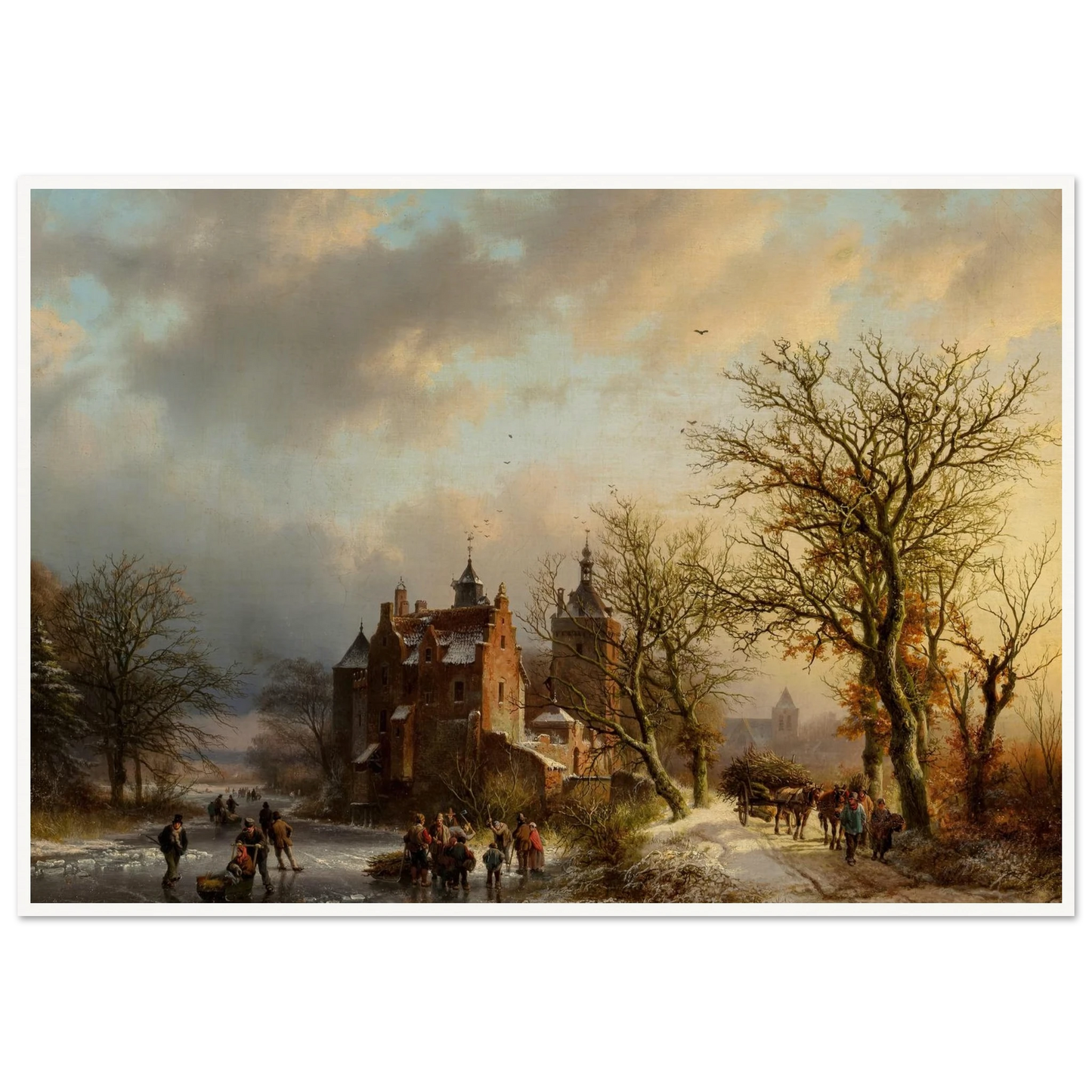 Winter landscape with wood gatherers and skaters (1854) Art Print | Barend Cornelis Koekkoek-Quipham Collections