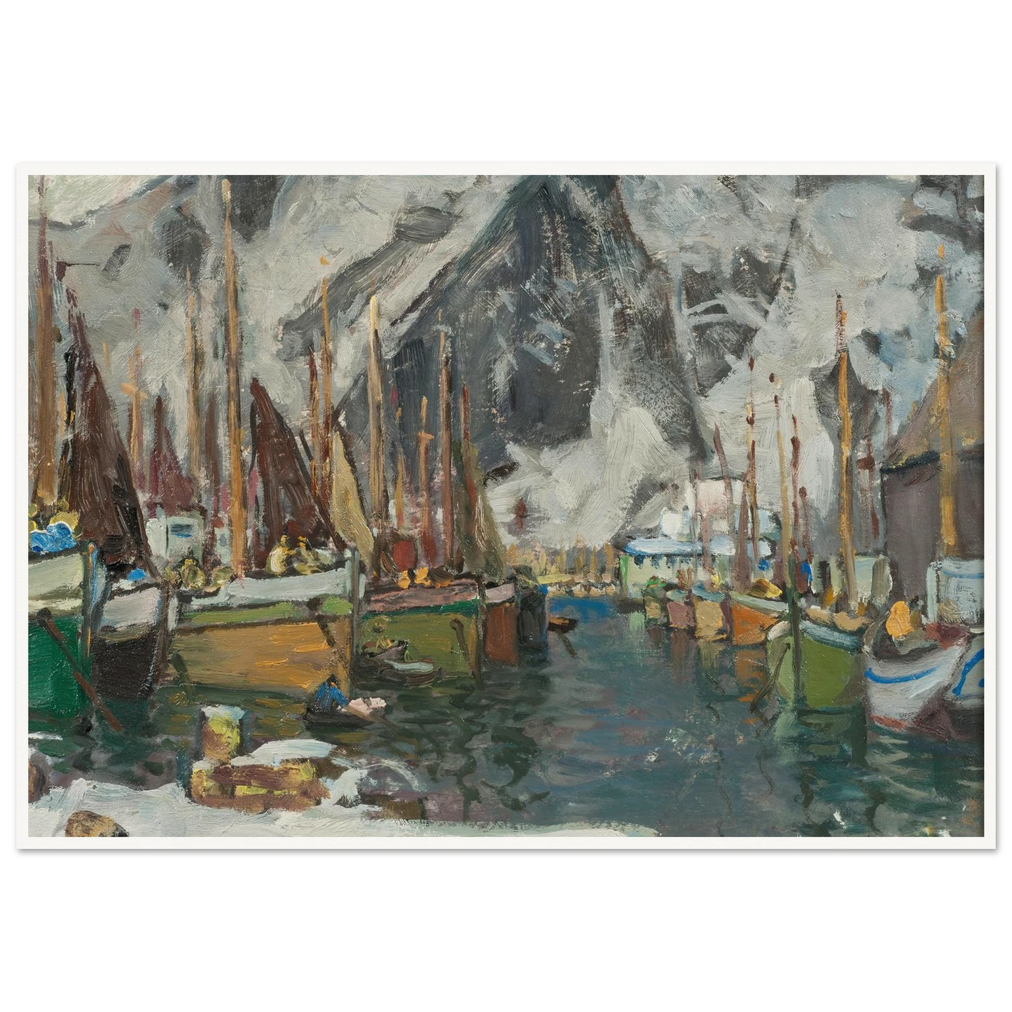 Among the Fishing Boats in Svolvaer. Study from Lofoten (1934) Art Print | Anna Boberg-Quipham Collections