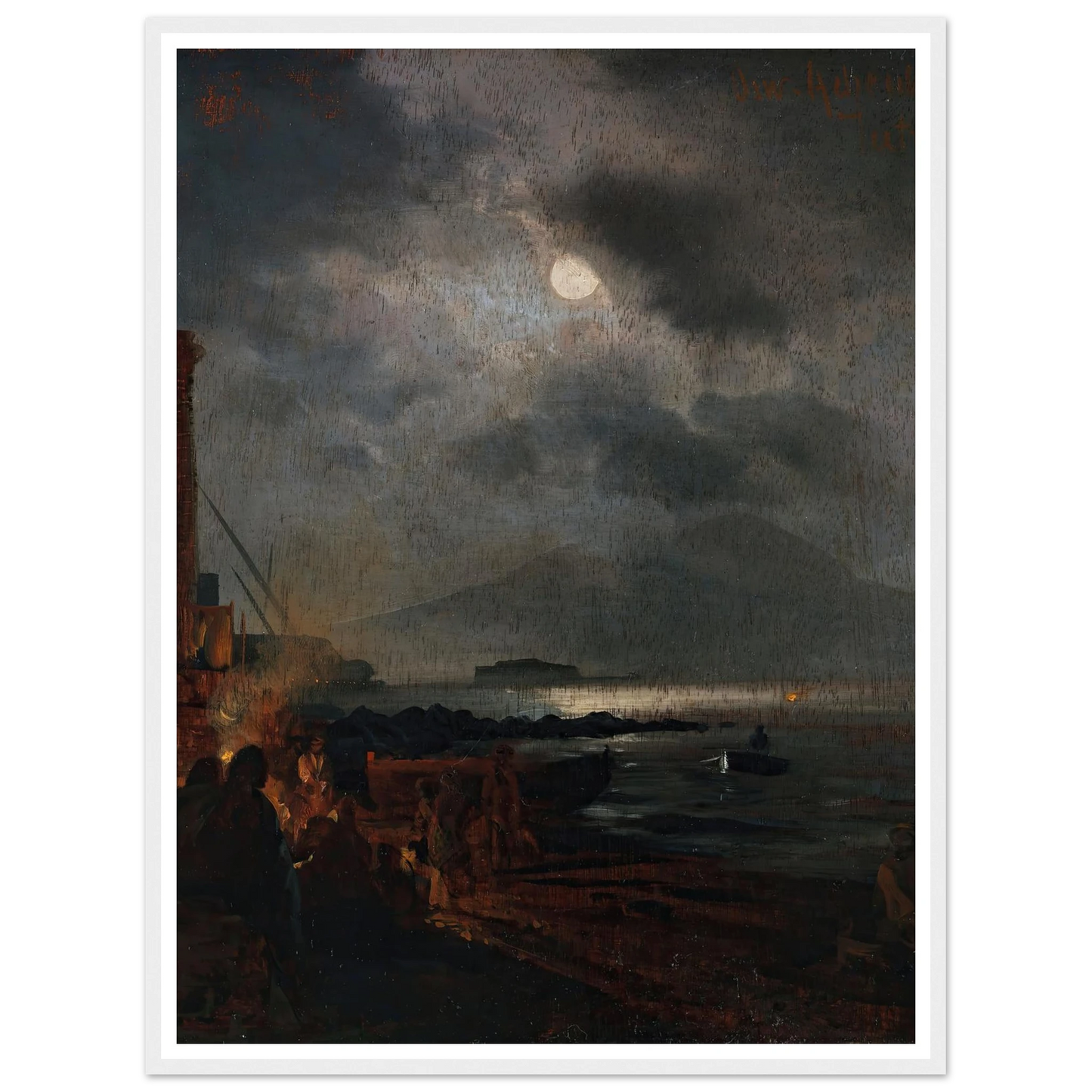 Fischer in der Bucht von Neapel bei Mondschein (1885) Art Print | Oswald Achenbach-Quipham Collections