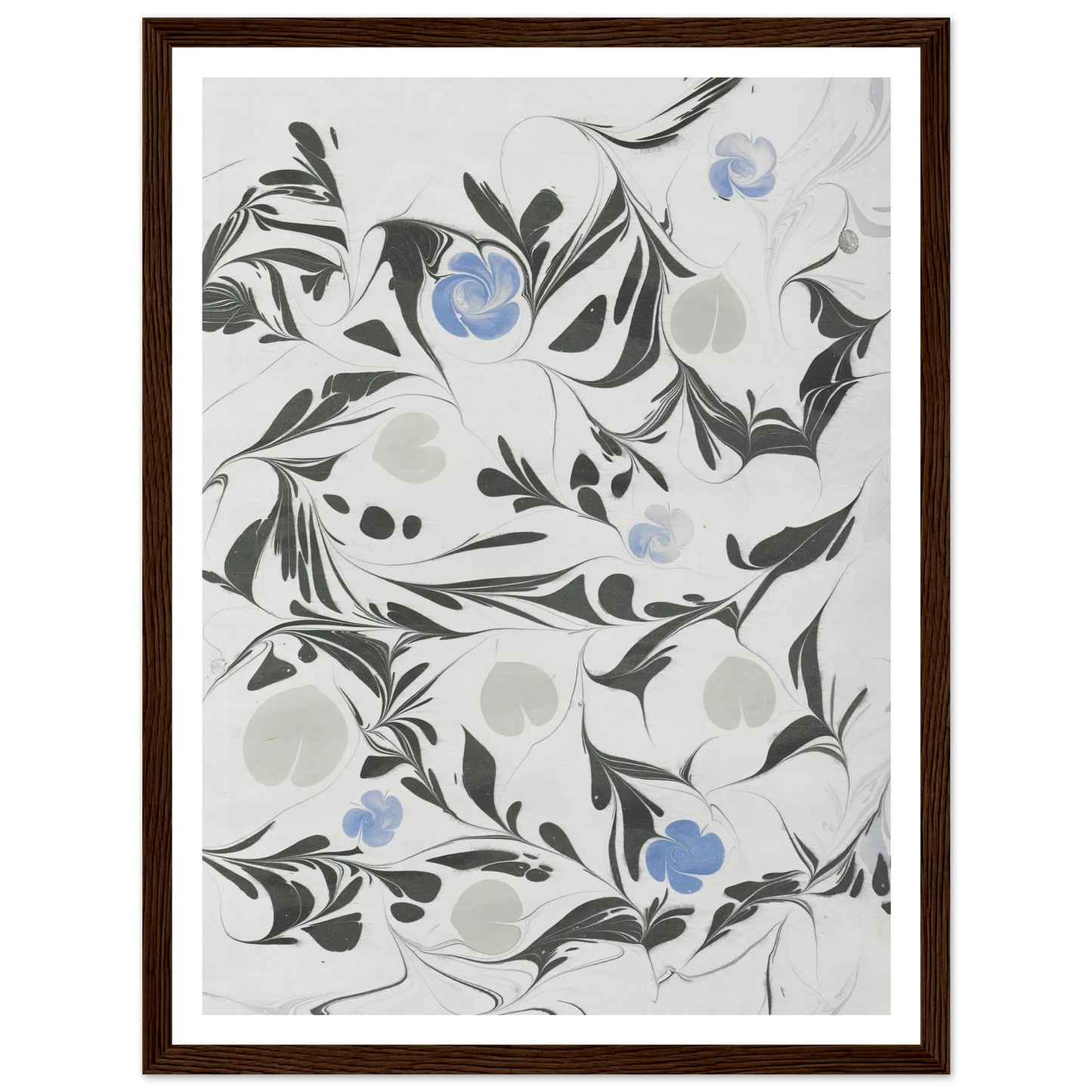 Marmorpapier (mit Blüten und herzförmigen Blättern) (1890 - 1910) Art Print | Anker Kyster-Quipham Collections