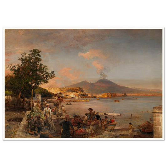 Marktszene bei Neapel mit Blick auf den Vesuv (1888) Art Print | Oswald Achenbach-Quipham Collections