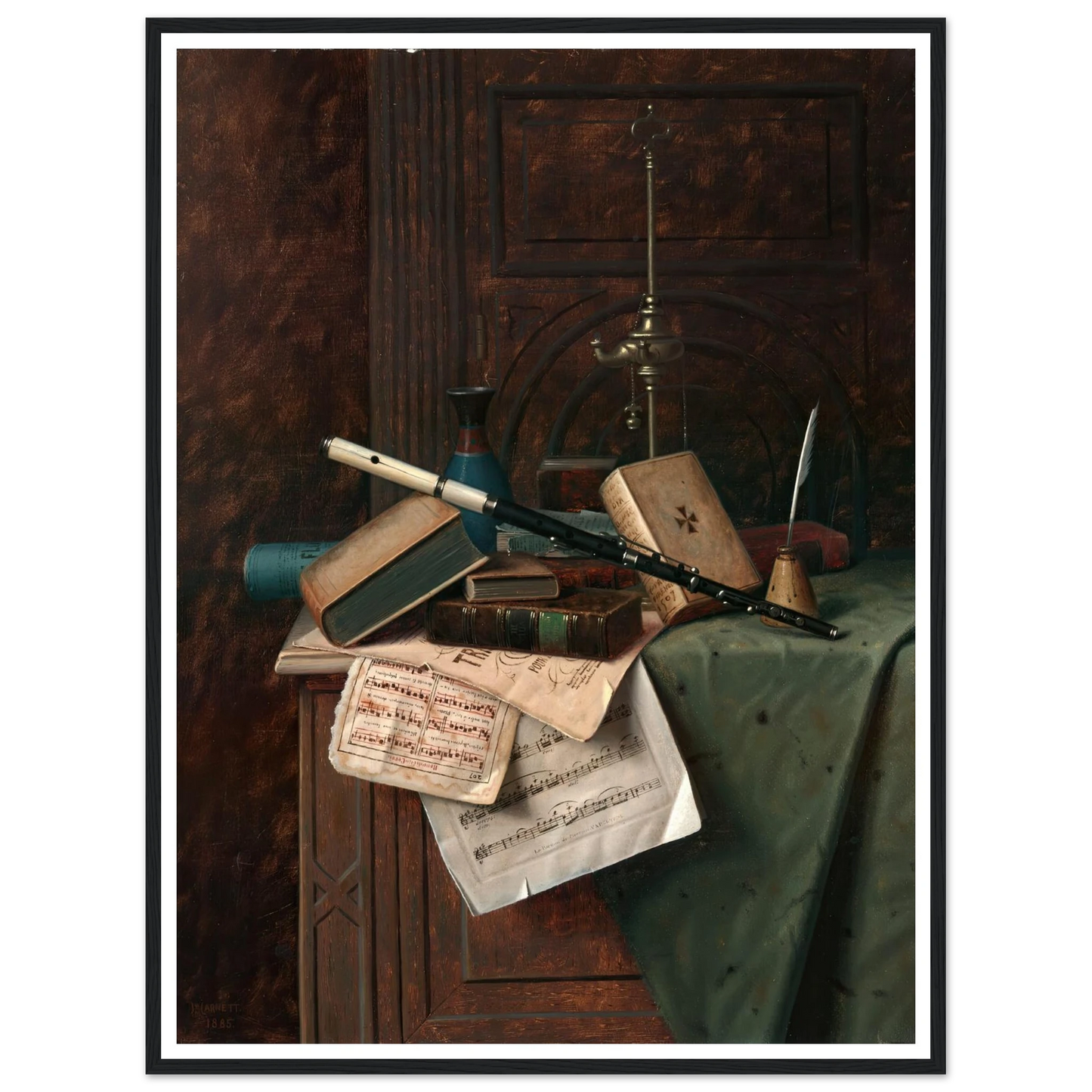 Still Life with Flute, Vase and Roman Lamp (1885) Art Print | William Michael Harnett-Quipham Collections