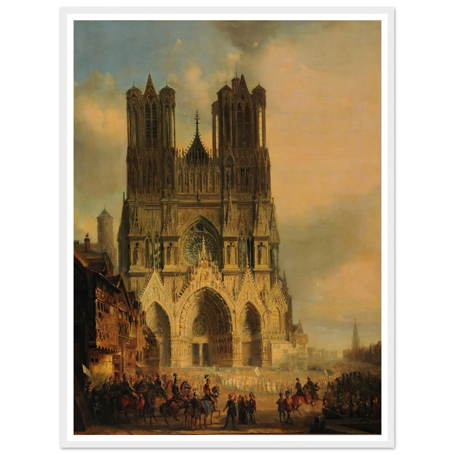 La façade de la Cathédrale de Reims avec une procession médiévale et un cortège au premier plan (1825-1838) Art Print | David Roberts-Quipham Collections