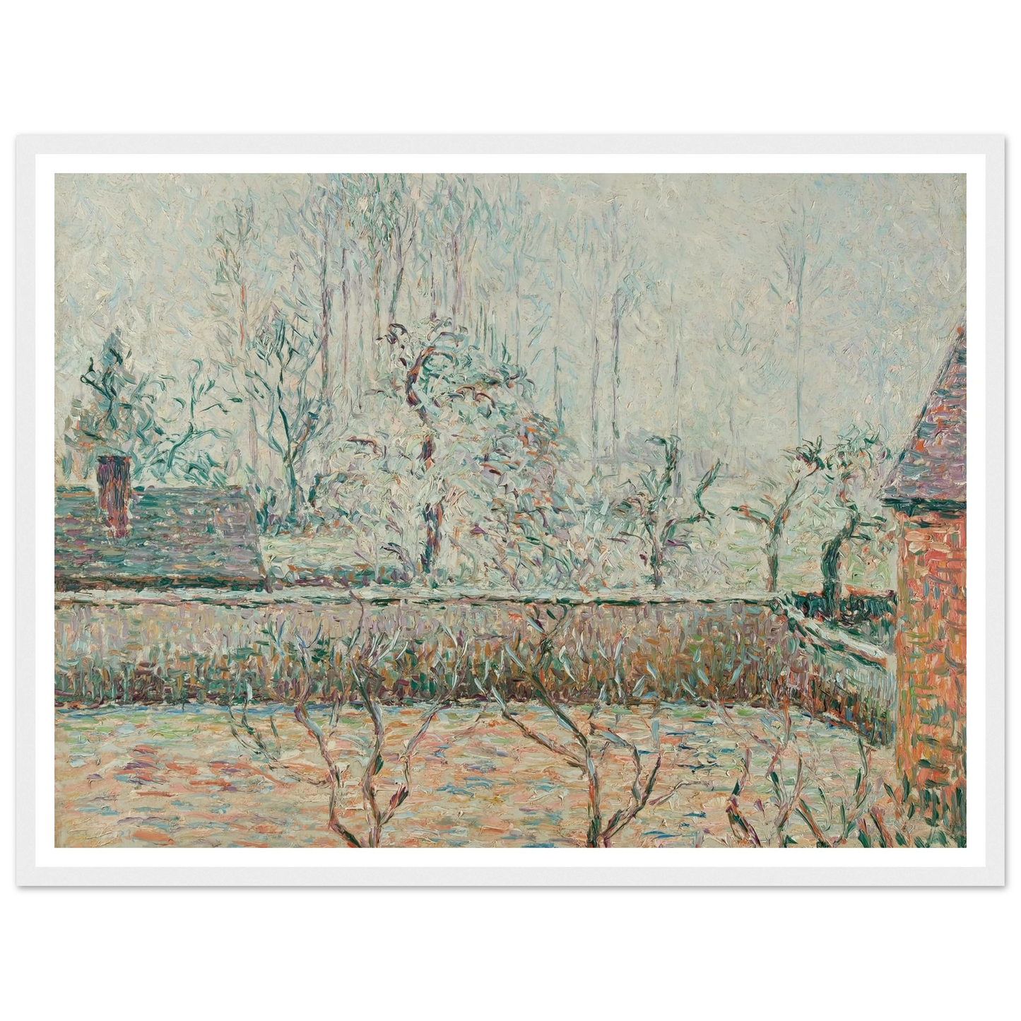 Paysage Avec Maisons Et Mur De Clôture, Givre Et Brume, Éragny (1892) Art Print | Camille Pissarro-Quipham Collections