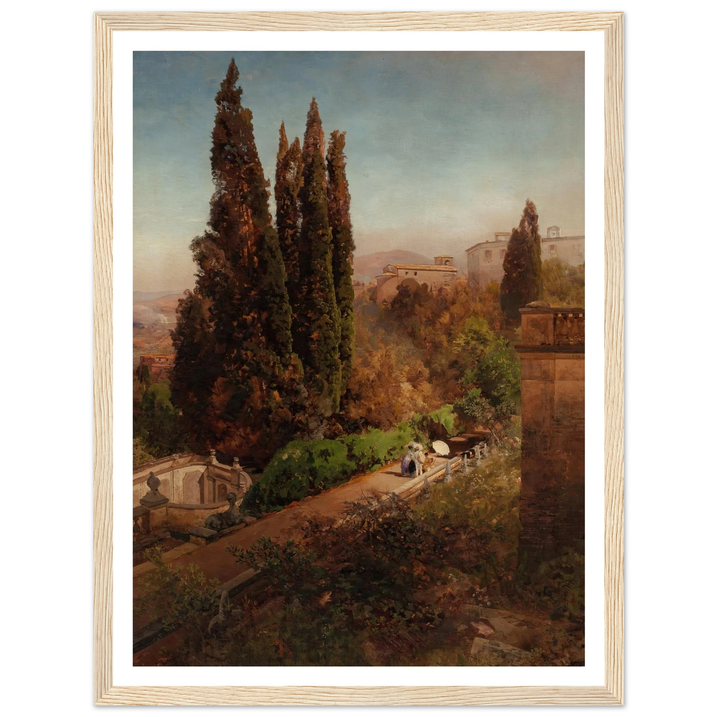 View from high in the gardens of Villa Torlonia, Frascati, Rome (1881) Art Print | Oswald Achenbach-Quipham Collections