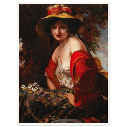 A Young Lady With A Straw Hat Art Print | Leopold Schmutzler-Quipham Collections