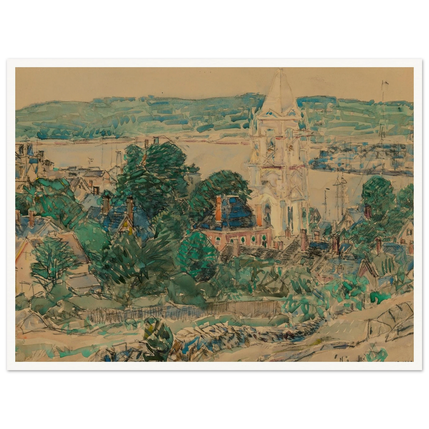 Shingling the First Baptist Church, Gloucester study (1919) Art Print | Childe Hassam-Quipham Collections