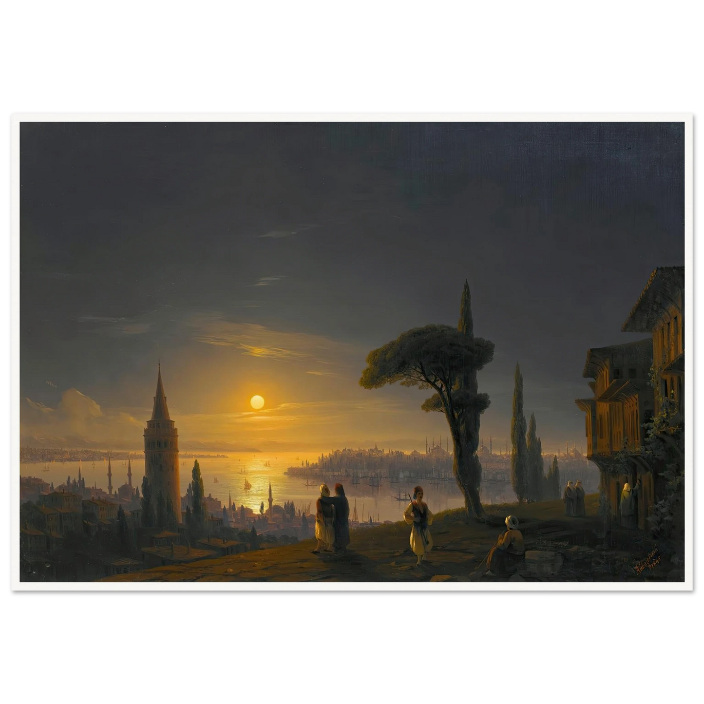 The Galata Tower By Moonlight ( 1845) Art Print | Ivan Konstantinovich Aivazovsky-Quipham Collections