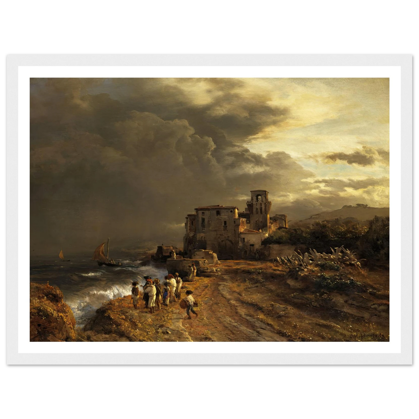 Abziehender Sturm an der italienischen Küste Art Print | Oswald Achenbach-Quipham Collections