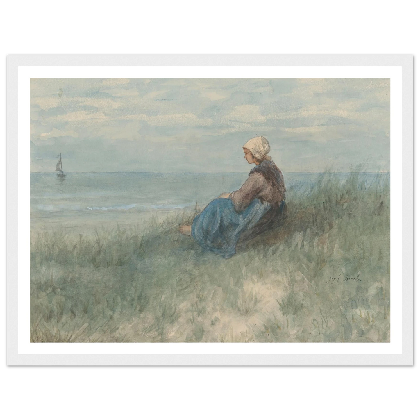 Een vrouw zit op een duin naar zee te kijken (1834 - 1911) Art Print | Jozef Israels-Quipham Collections