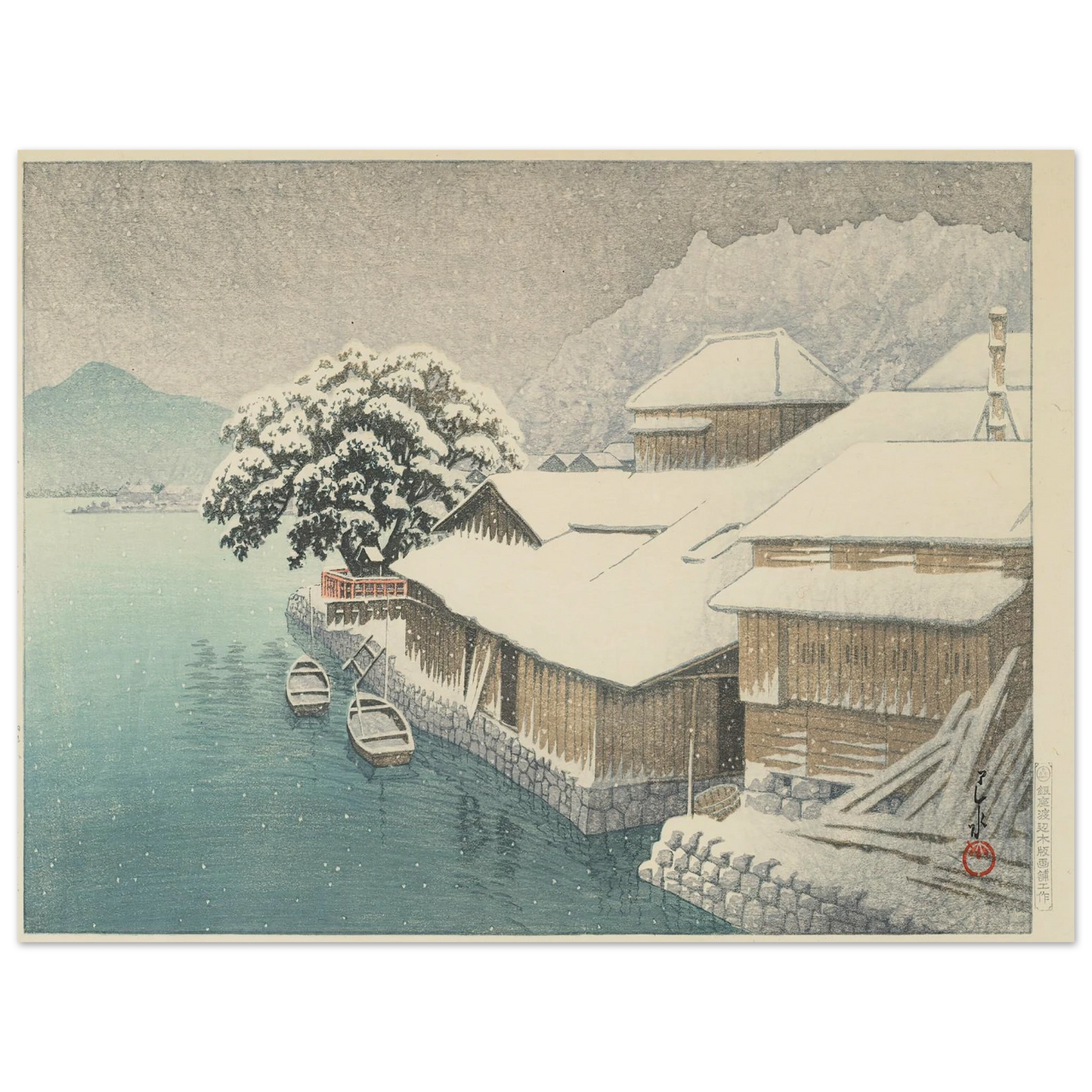 Ishinomaki no bosetsu (Evening Snow at Ishinomaki) (1935) Art Print | Kawase Hasui-Quipham Collections