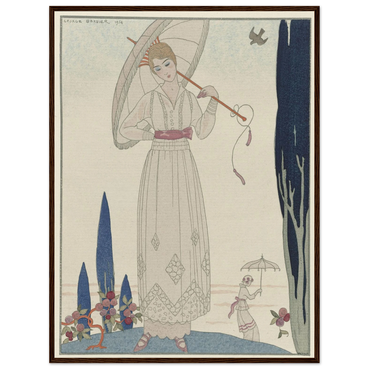 Le cyprès et la rose ; Robe d’été de Doeuillet (1914) Art Print | George Barbier-Quipham Collections