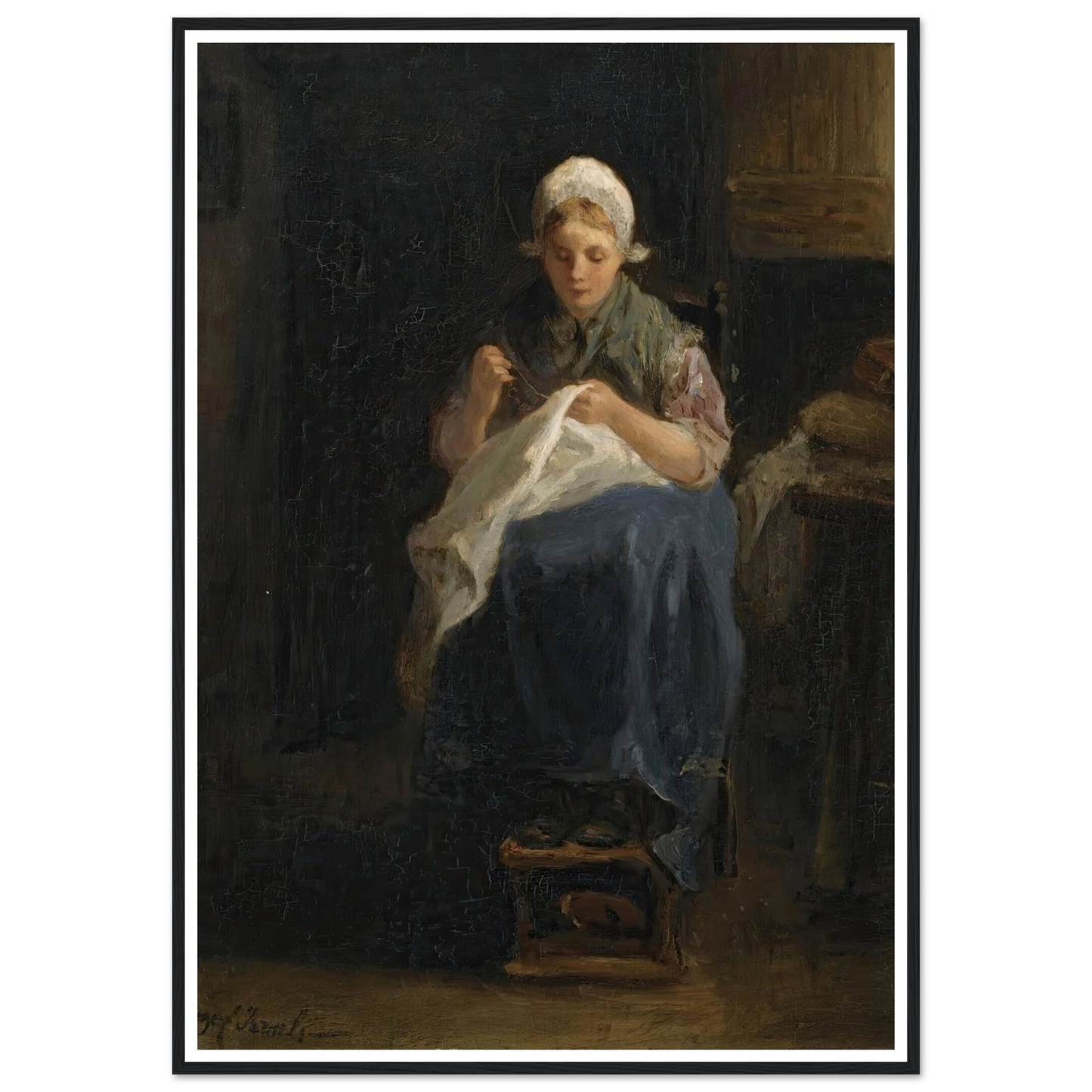 A peasant girl sewing Art Print | Jozef Israels-Quipham Collections