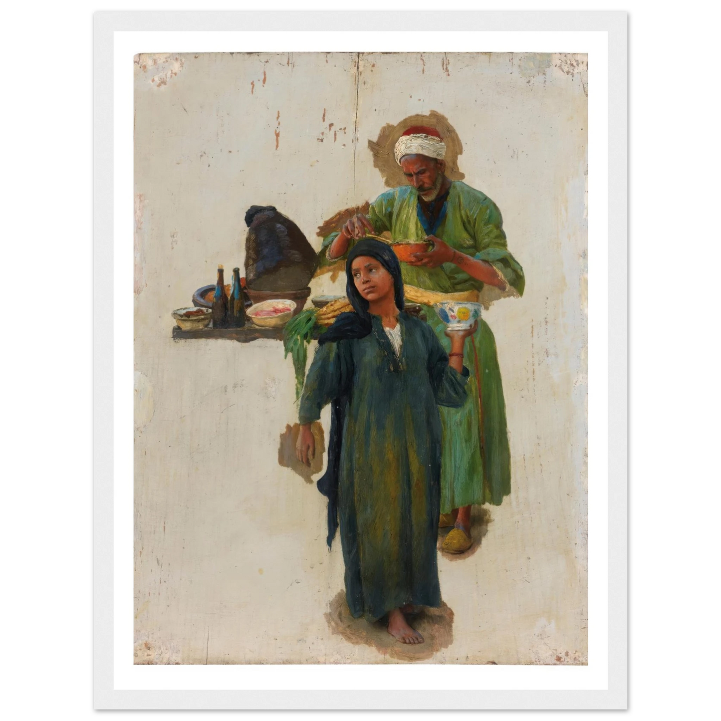 Study Of A Man And A Girl Holding A Bowl Art Print | Ludwig Deutsch-Quipham Collections
