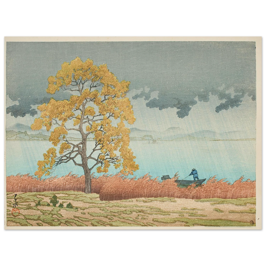 Chihan no ame (Matsue) (Lakeside Shower, Matsue) (1932) Art Print | Kawase Hasui - Framed Poster - 30x40 cm / 12x16″ - Black frame