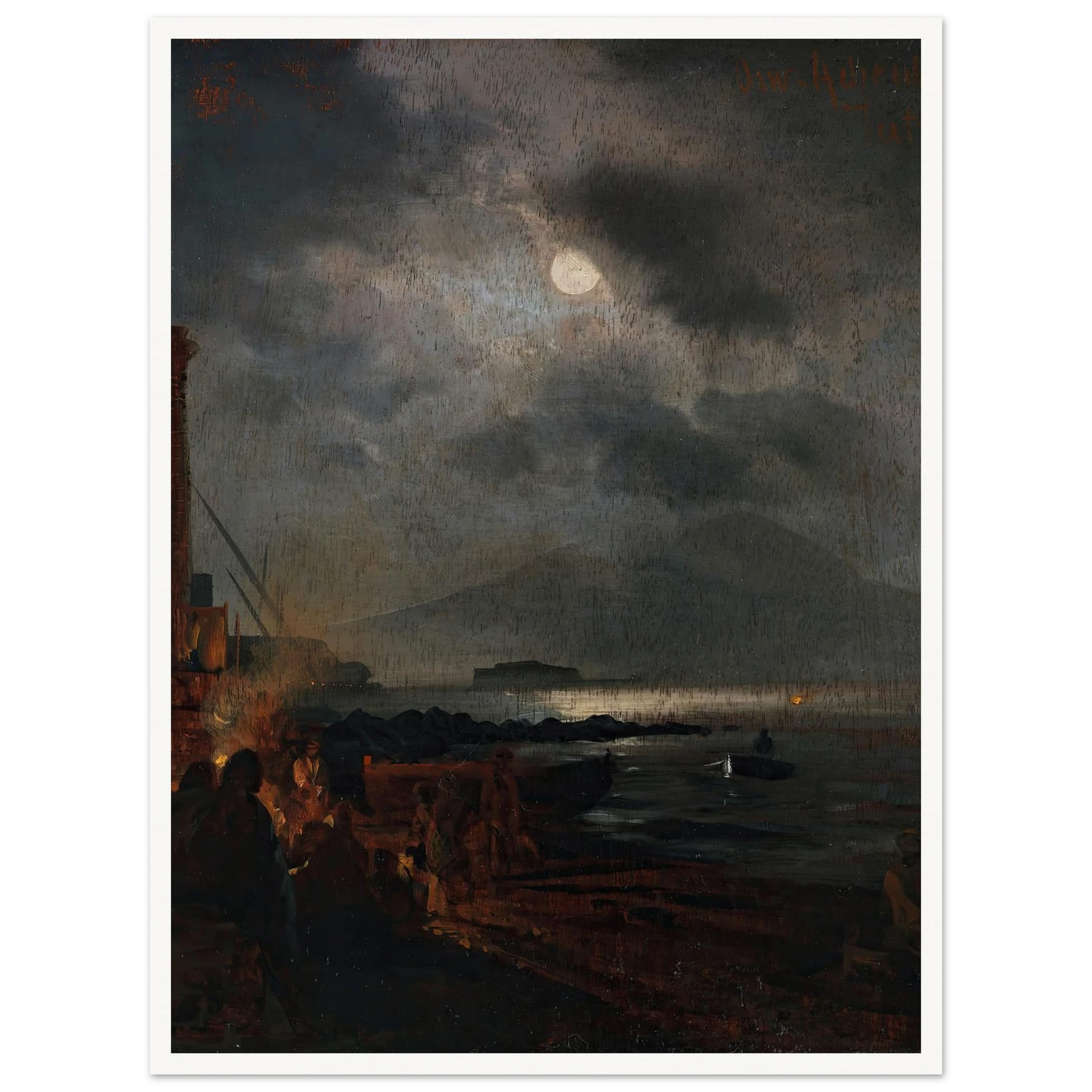 Fischer in der Bucht von Neapel bei Mondschein (1885) Art Print | Oswald Achenbach-Quipham Collections