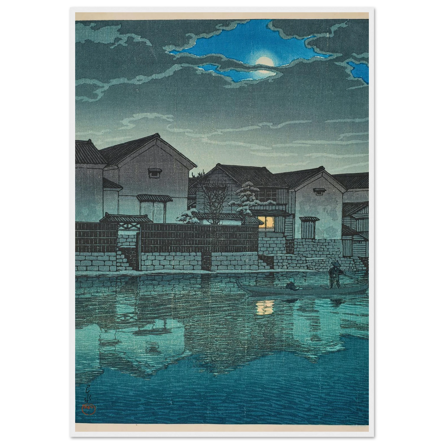 Izumo Matsue, oborozuki (Hazy moon at Matsue in Izumo) (1924) Art Print | Kawase Hasui-Quipham Collections