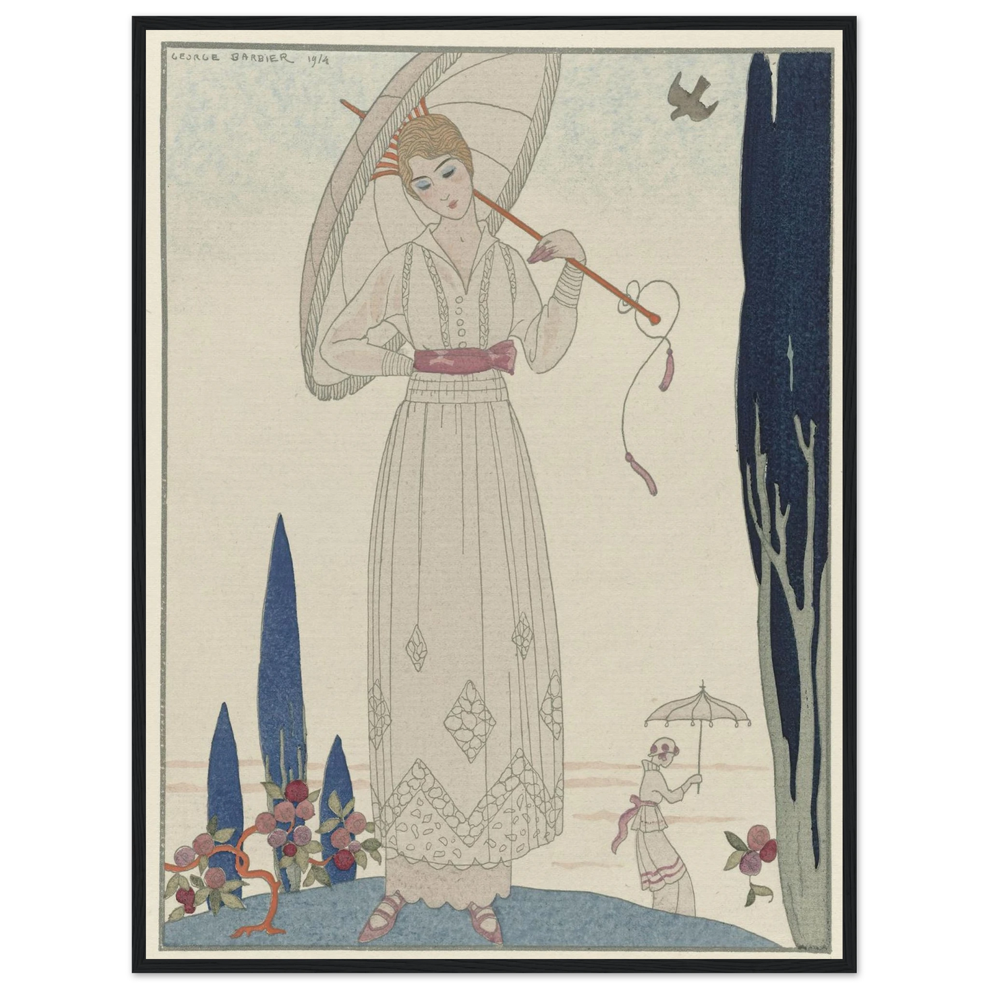 Le cyprès et la rose ; Robe d’été de Doeuillet (1914) Art Print | George Barbier-Quipham Collections