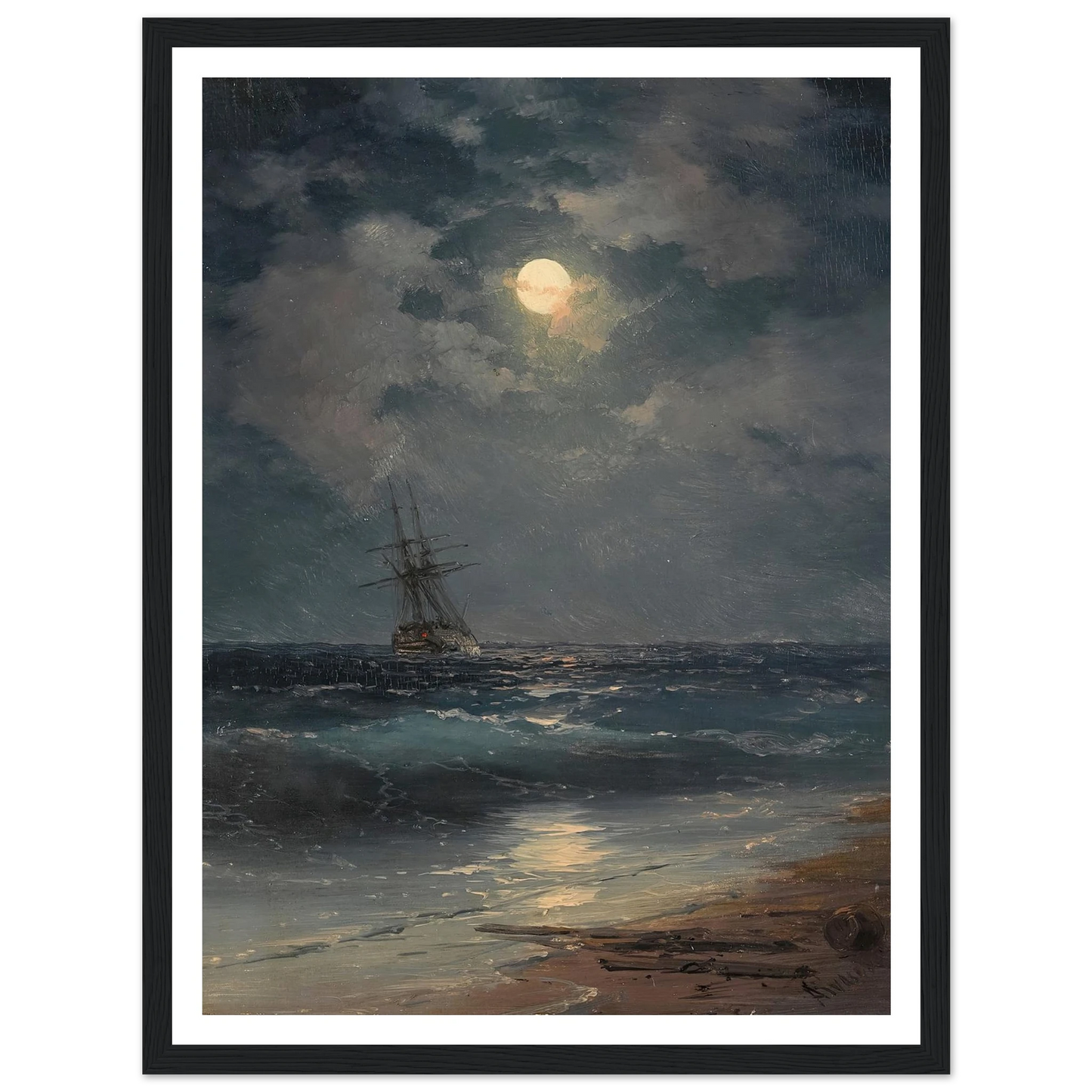 Ship by Moonlight Art Print | Ivan Konstantinovich Aivazovsky-Quipham Collections