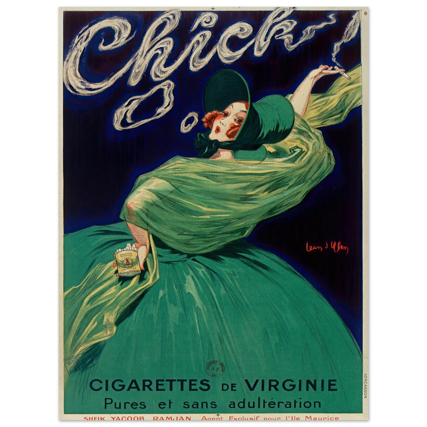 Chick cigarettes de Virginie pures et sans adultération (1925) Art Print | Jean Dylen-Quipham Collections