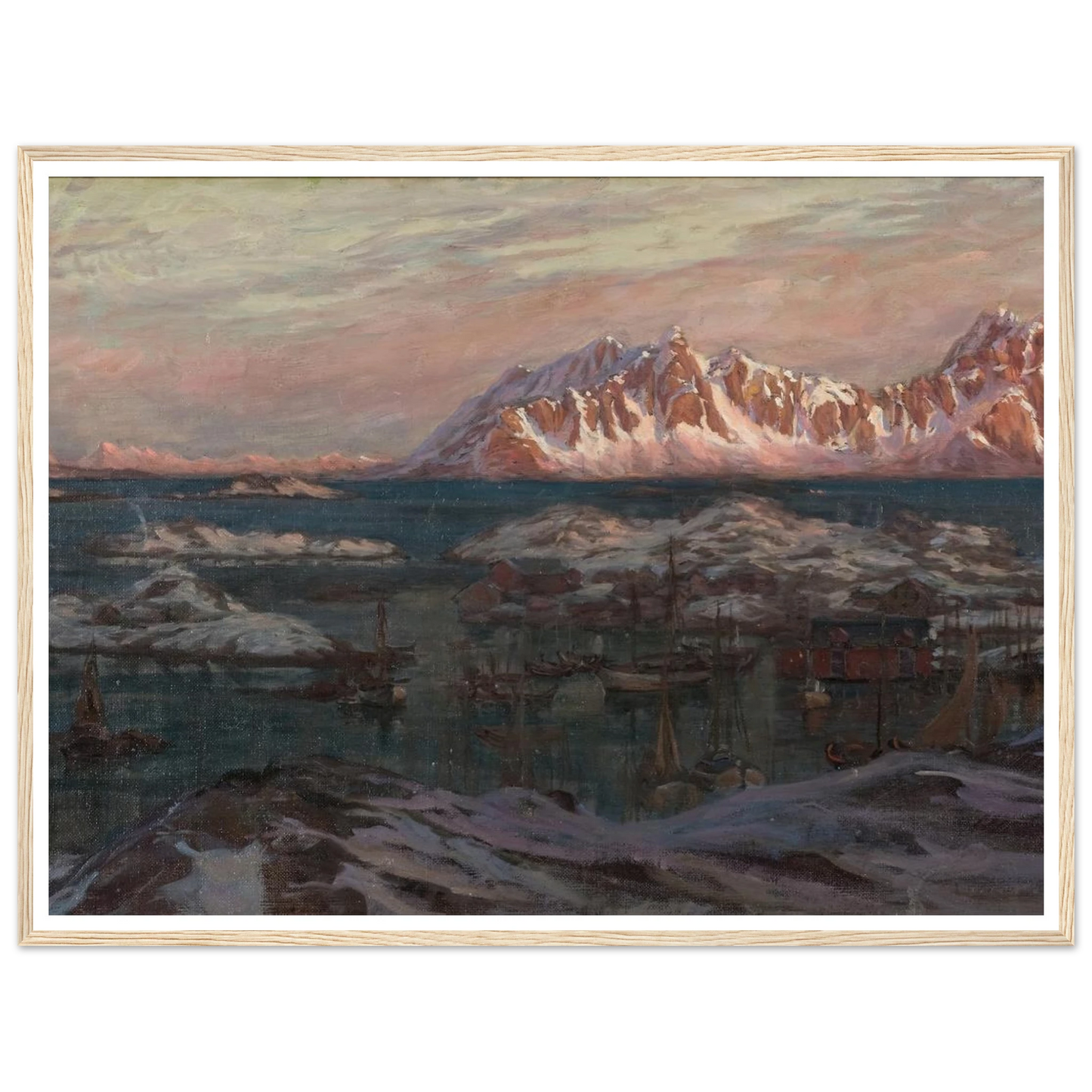 Fishing Harbour with Sunlit Mountains. Study from North Norway Art Print | Anna Boberg-Quipham Collections