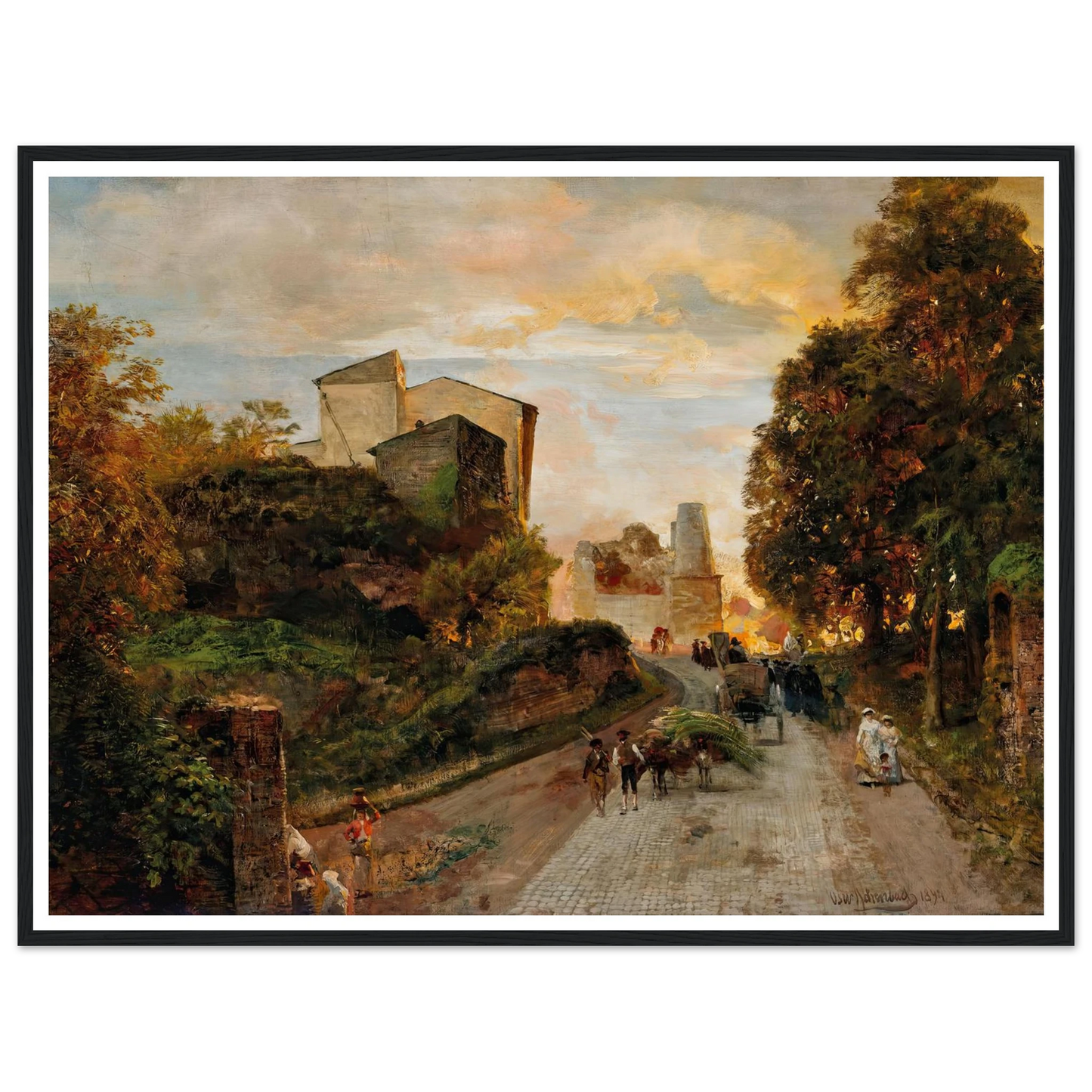 Village street at sunset (1894) Art Print | Oswald Achenbach-Quipham Collections