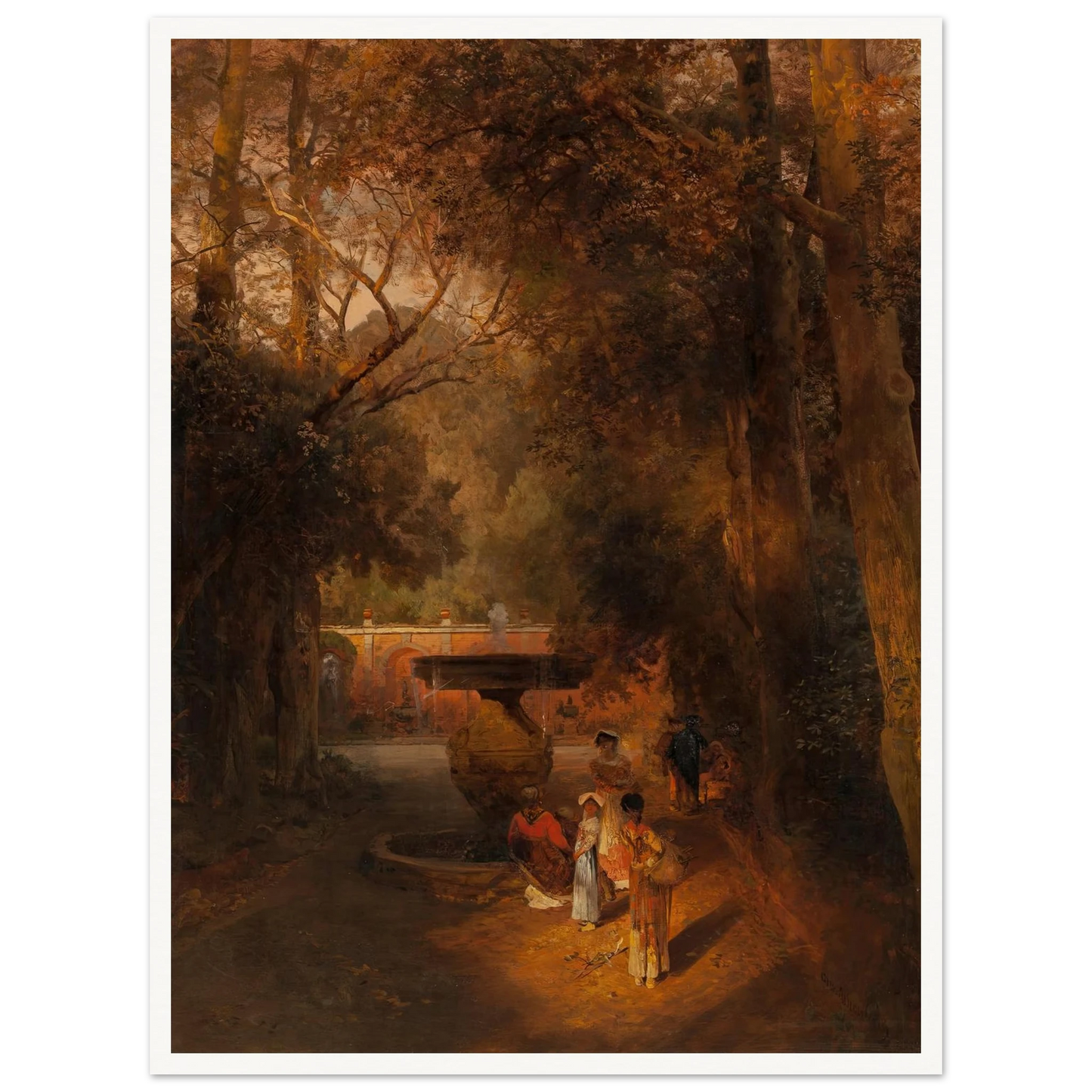 Gardens and fountain of the Villa Torlonia, Frascati, Rome (1881) Art Print | Oswald Achenbach-Quipham Collections