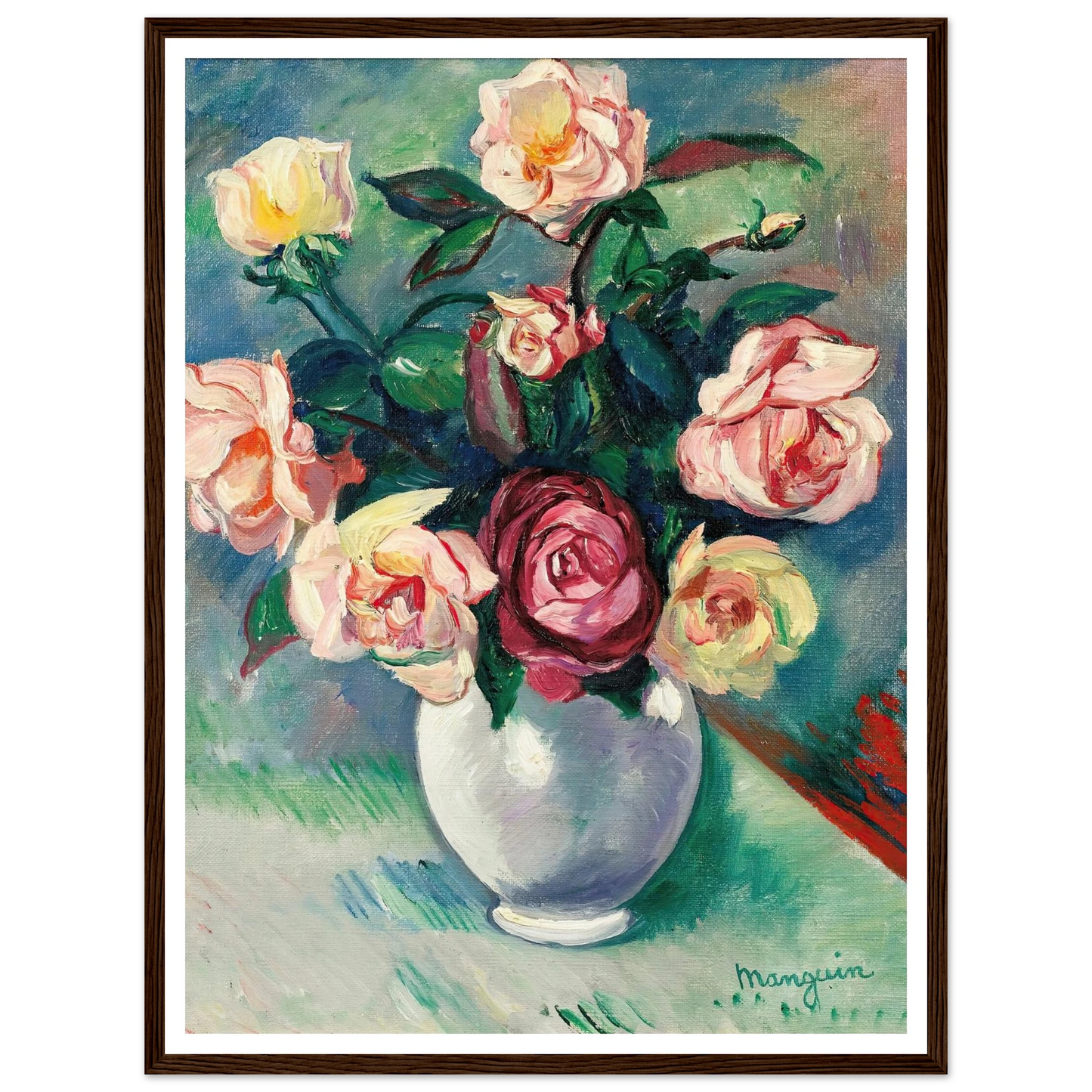 Bouquet De Roses Dans Un Vase Blanc (1912) Art Print | Henri Manguin-Quipham Collections