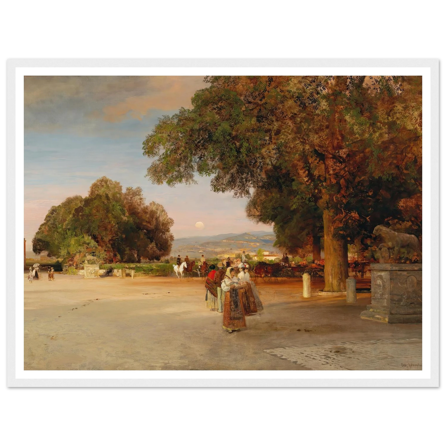Scene at dusk on the terrace of Villa Grazioli in Grottaferrata Art Print | Oswald Achenbach-Quipham Collections