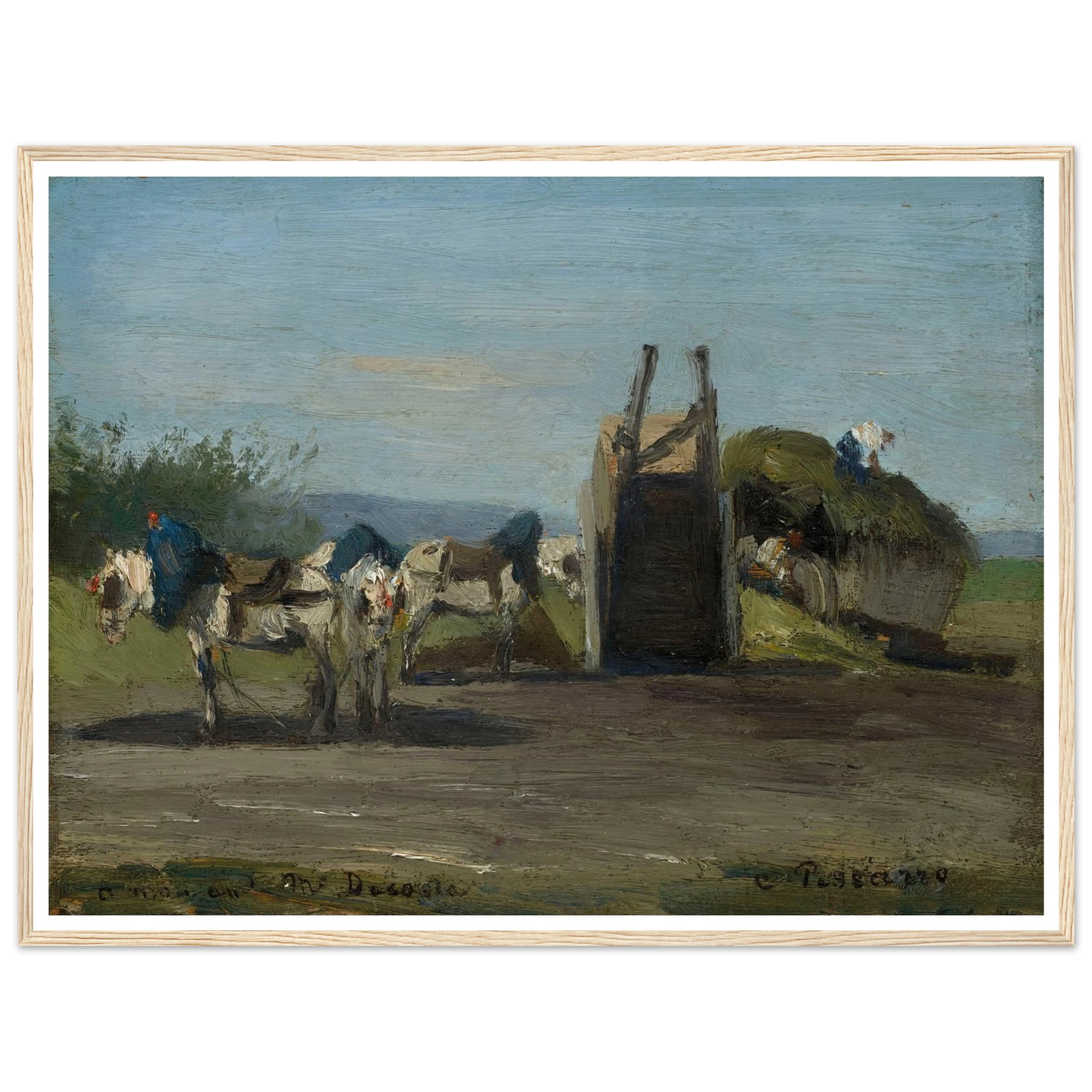 Chevaux blancs et charrettes (1862) Art Print | Camille Pissarro-Quipham Collections