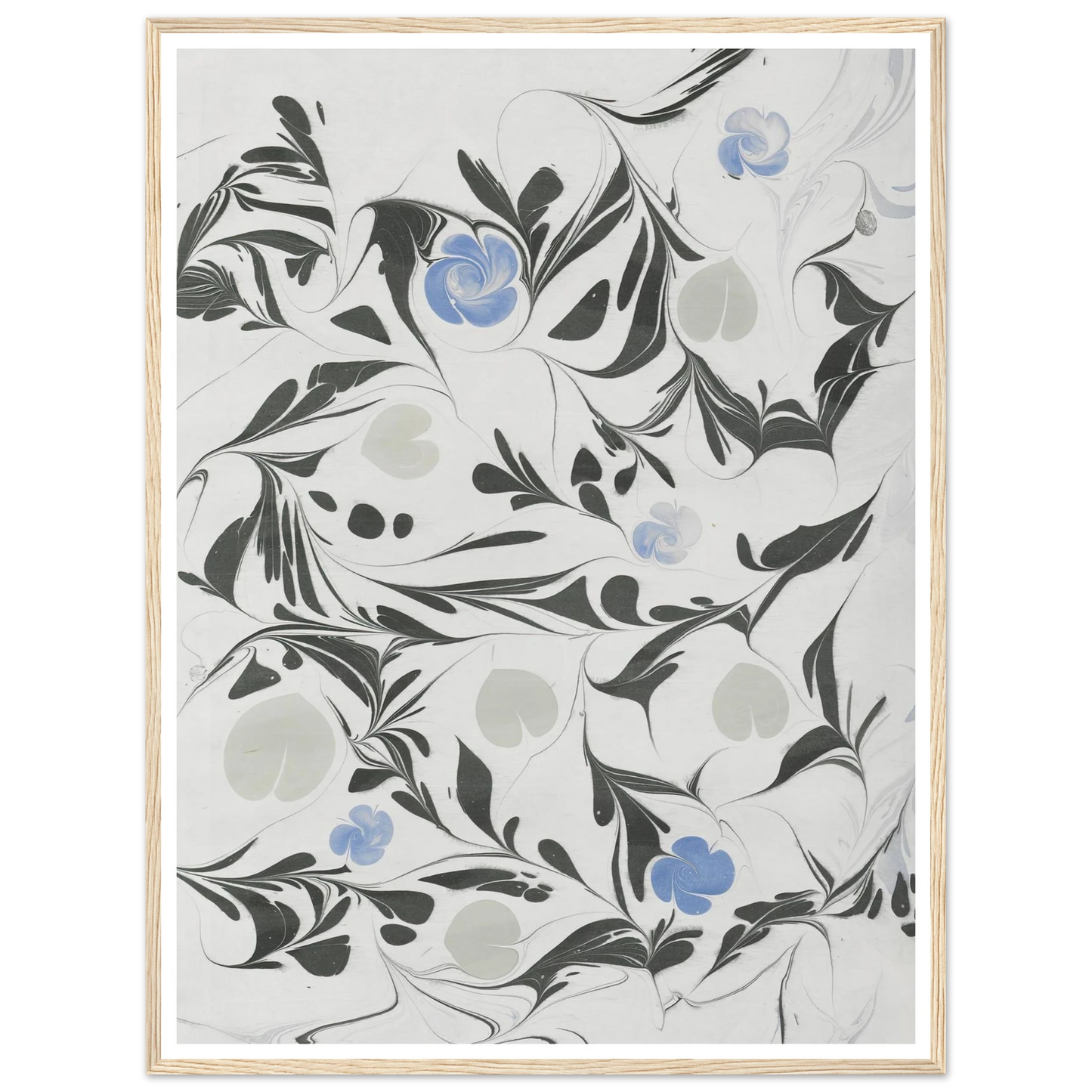 Marmorpapier (mit Blüten und herzförmigen Blättern) (1890 - 1910) Art Print | Anker Kyster-Quipham Collections