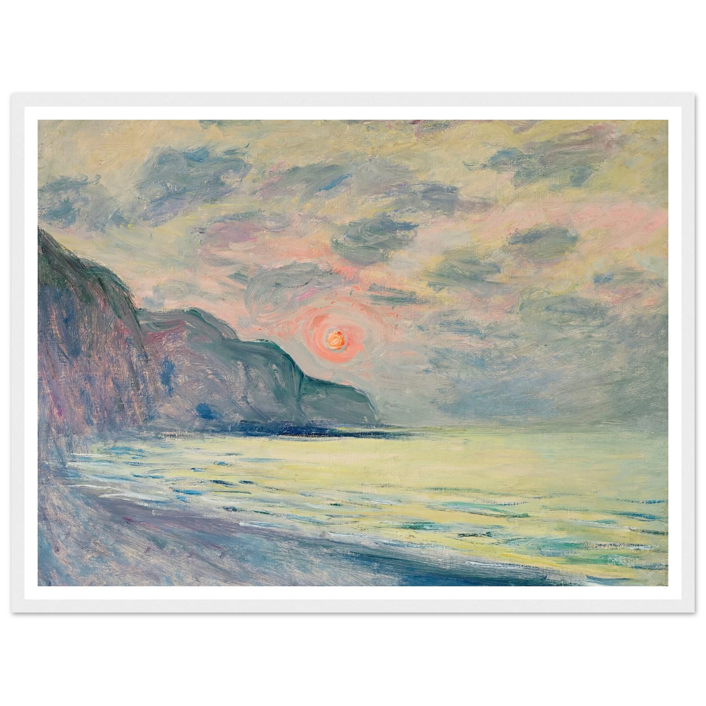 Soleil couchant, temps brumeux, Pourville (1882) Art Print | Claude Monet-Quipham Collections
