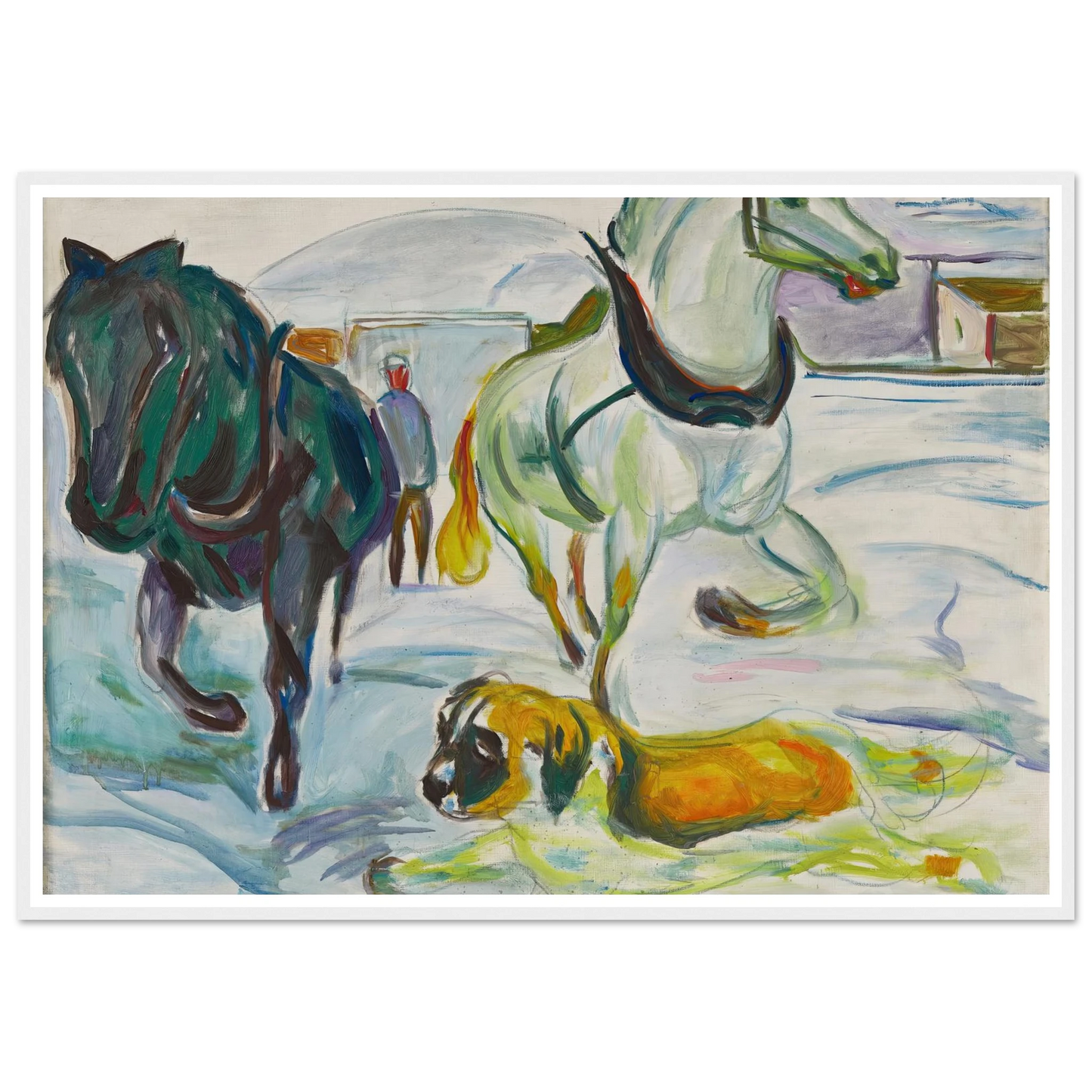 Horse Team and a St. Bernhard in the Snow (1923) Art Print | Edvard Munch-Quipham Collections