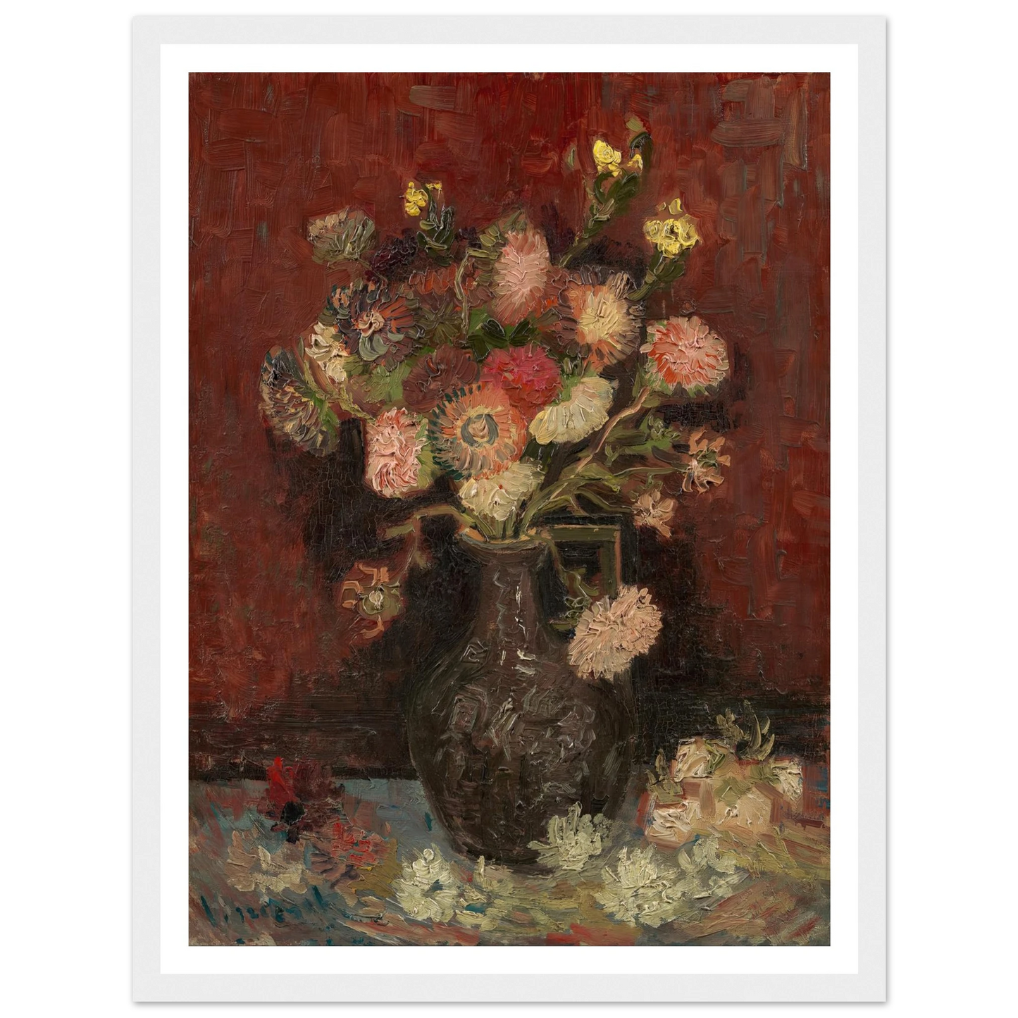 Vase with Chinese asters and gladioli (1886) Art Print | Vincent van Gogh-Quipham Collections